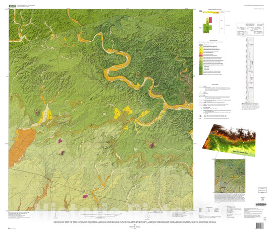 Map : Geologic map of the Edwards aquifer and related rocks in northeastern Kinney and southernmost Edwards Counties, south-central Texas, 2010 Cartography Wall Art :