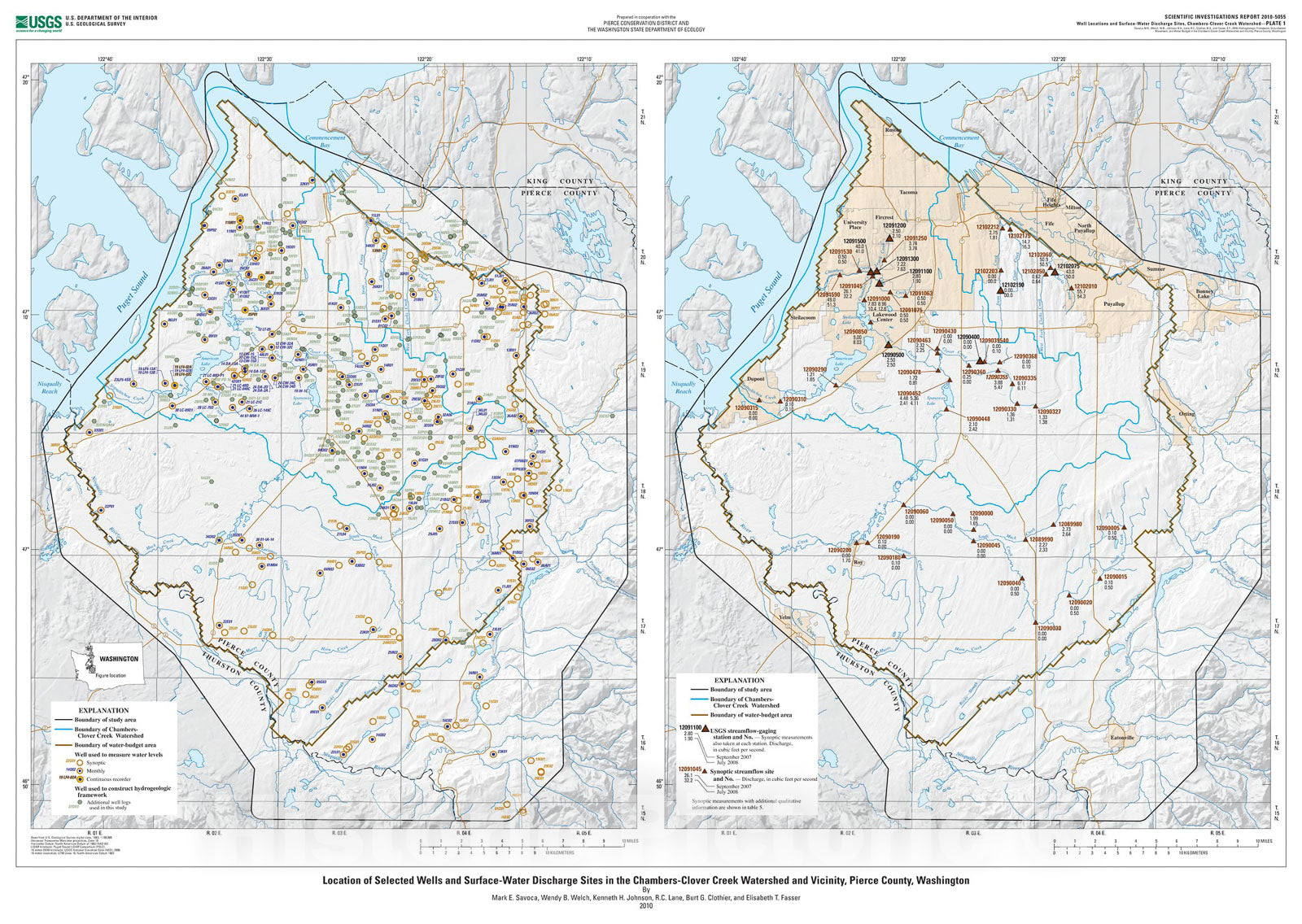 Map : Hydrogeology framework, groundwater movement, and water budget in the Chambers-Clover Creek watershed and vicinity, Pierce County, Washington, 2010 Cartography Wall Art :