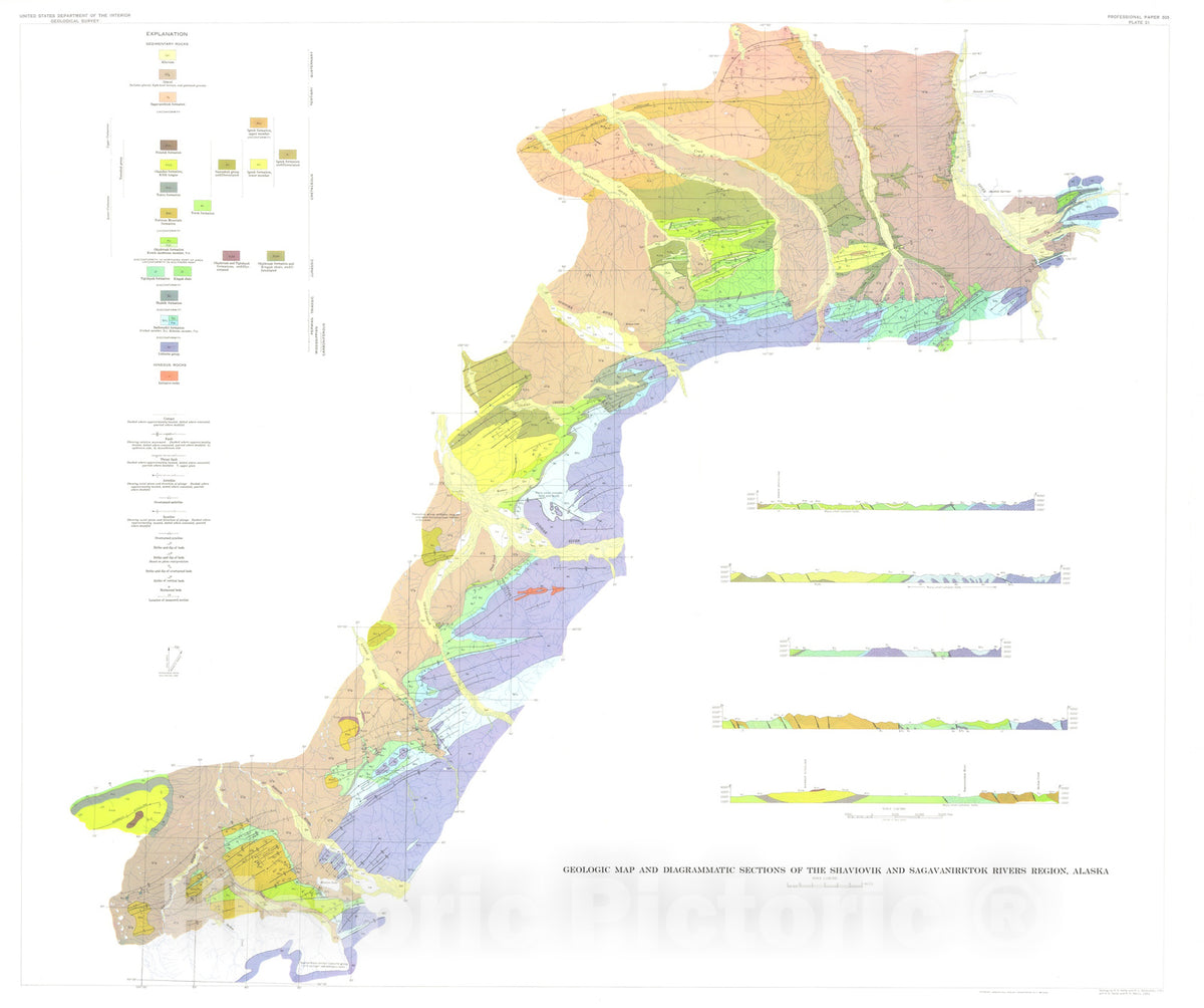 Map : Geology of the Shaviovik and Sagavanirktok Rivers region. Alaska, 1961 Cartography Wall Art :