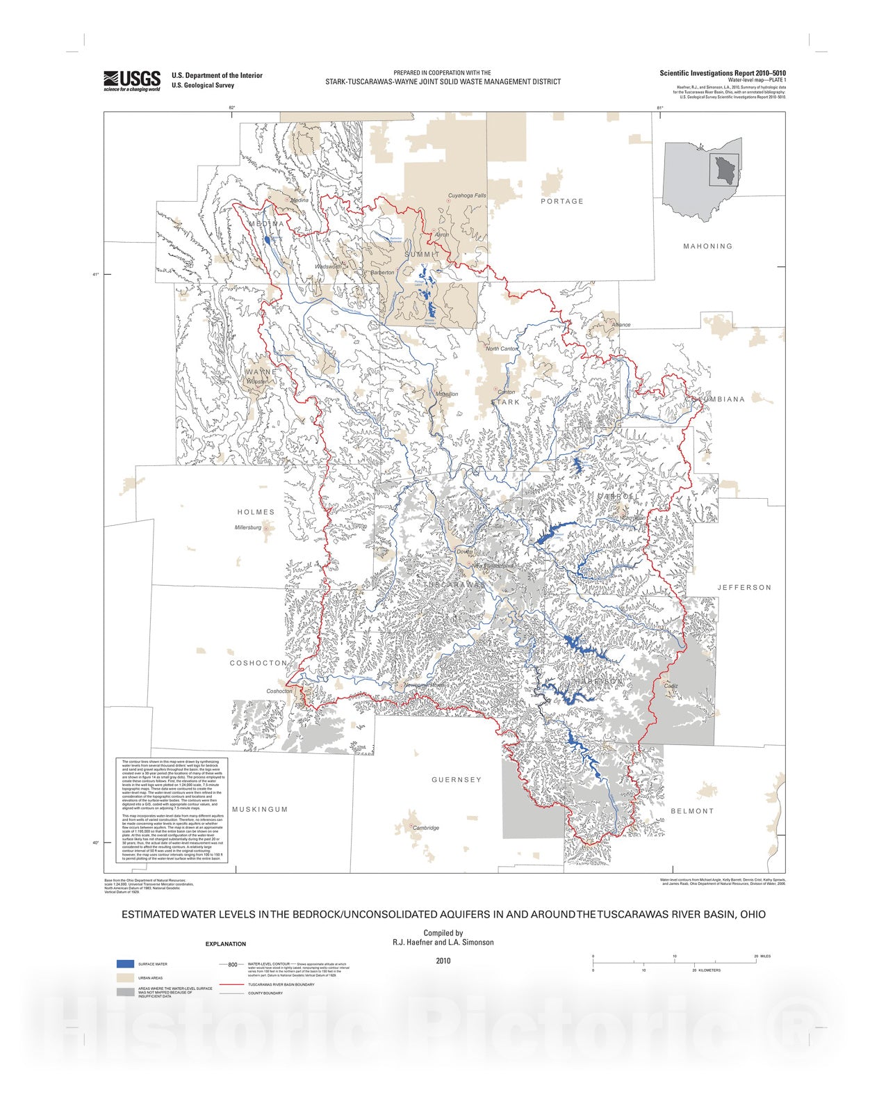 Map : Summary of hydrologic data for the Tuscarawas River Basin, Ohio, with an annotated bibliography, 2010 Cartography Wall Art :