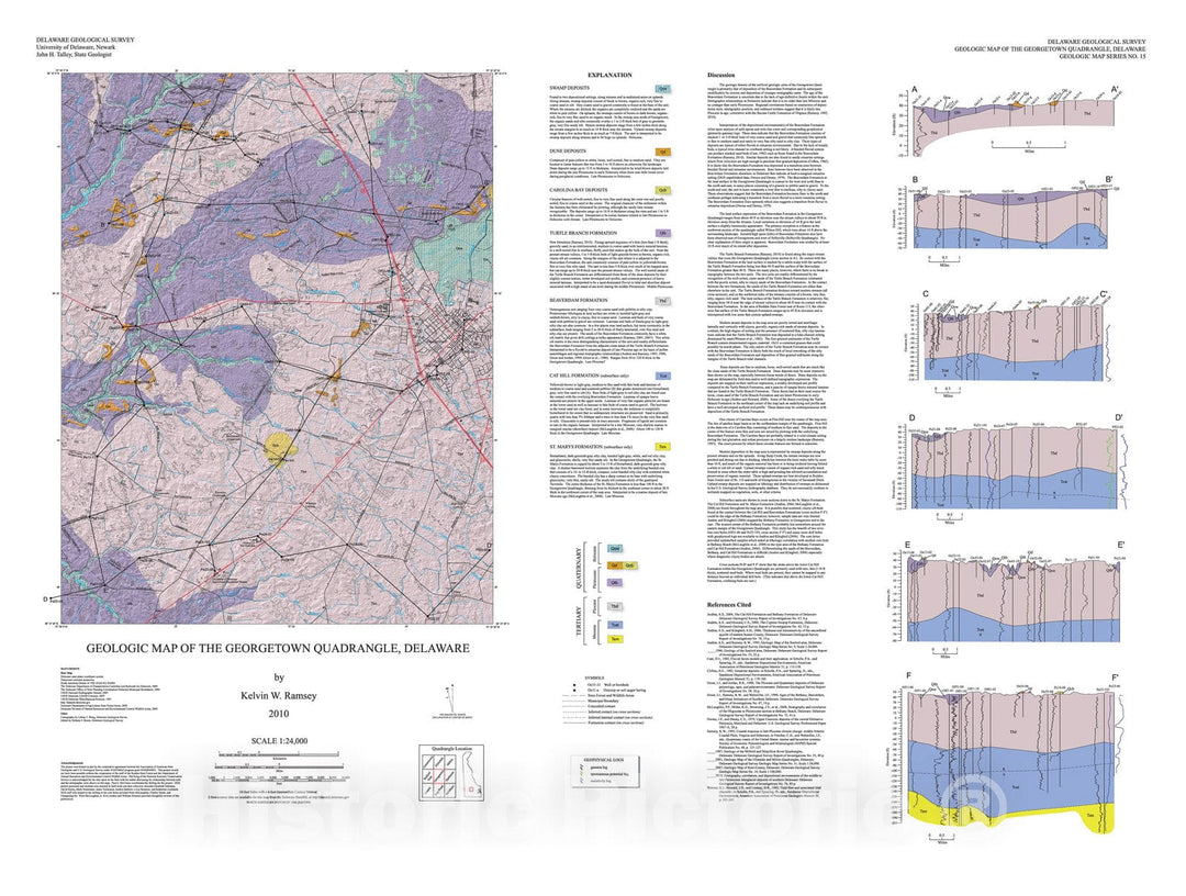 Map : Geologic map of the Georgetown quadrangle, Delaware, 2010 Cartography Wall Art :
