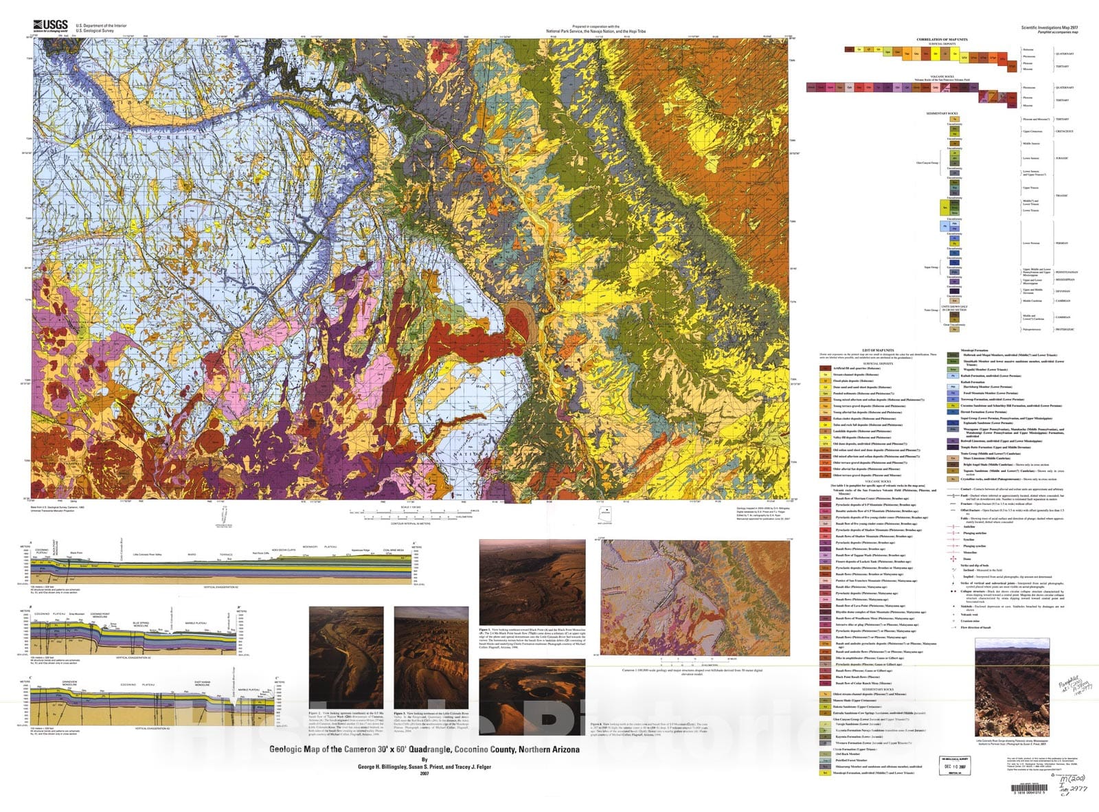 Map : Geologic map of the Cameron 30' x 60' quadrangle, Coconino County, northern Arizona, 2007 Cartography Wall Art :