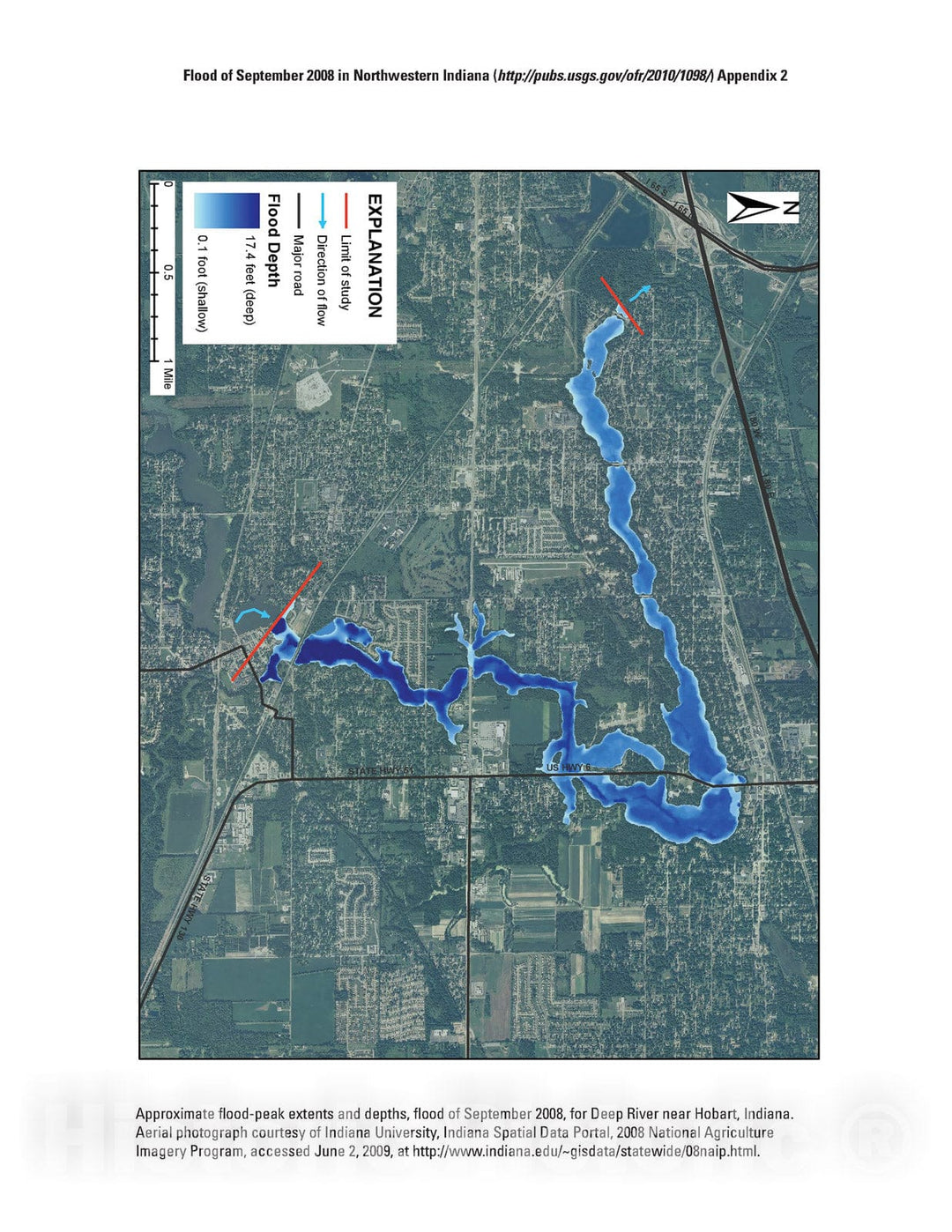 Map : Flood of September 2008 in northwestern Indiana, 2010 Cartography Wall Art :