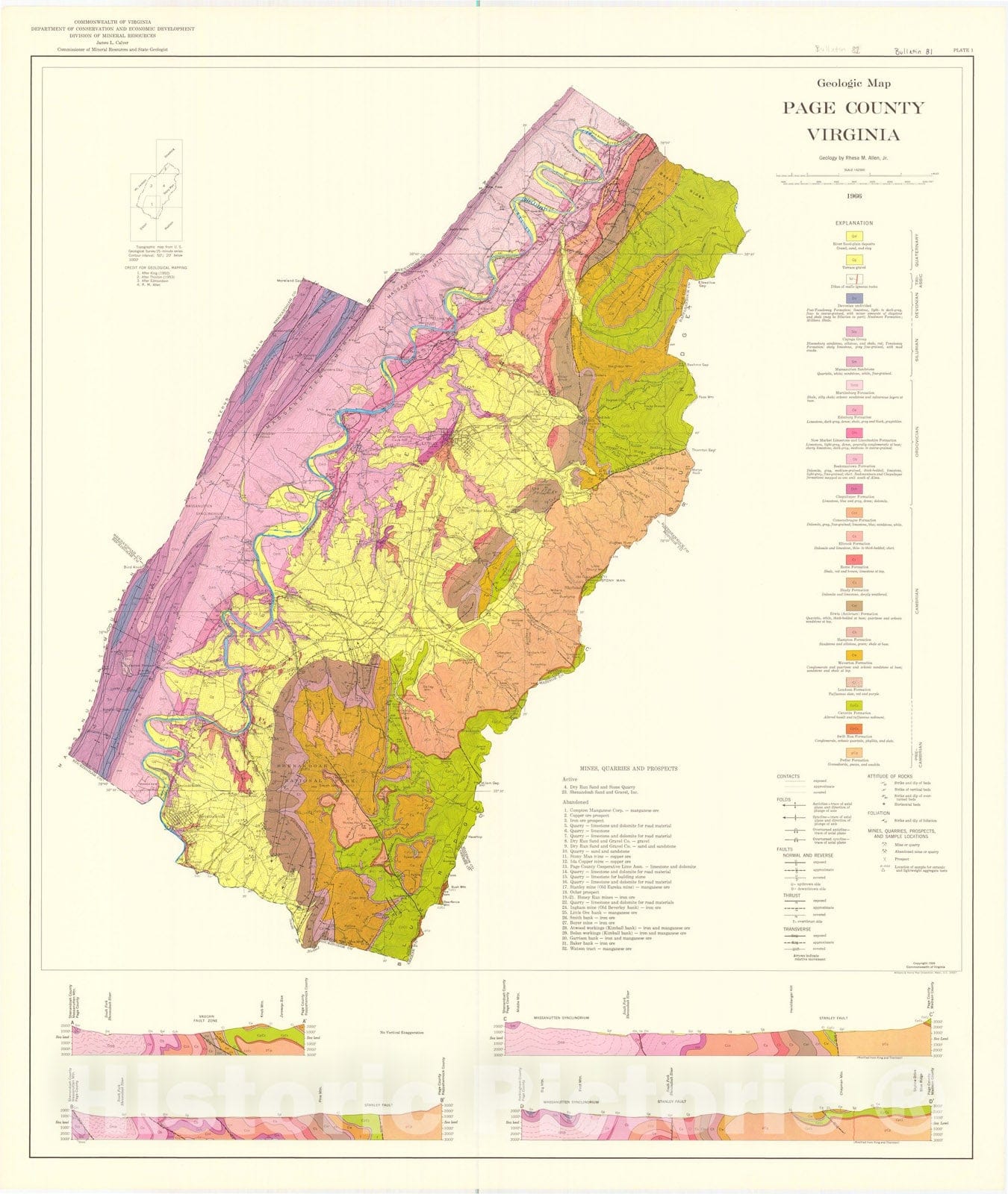 Map : Geology and mineral resources of Page County [Virginia], 1967 Cartography Wall Art :