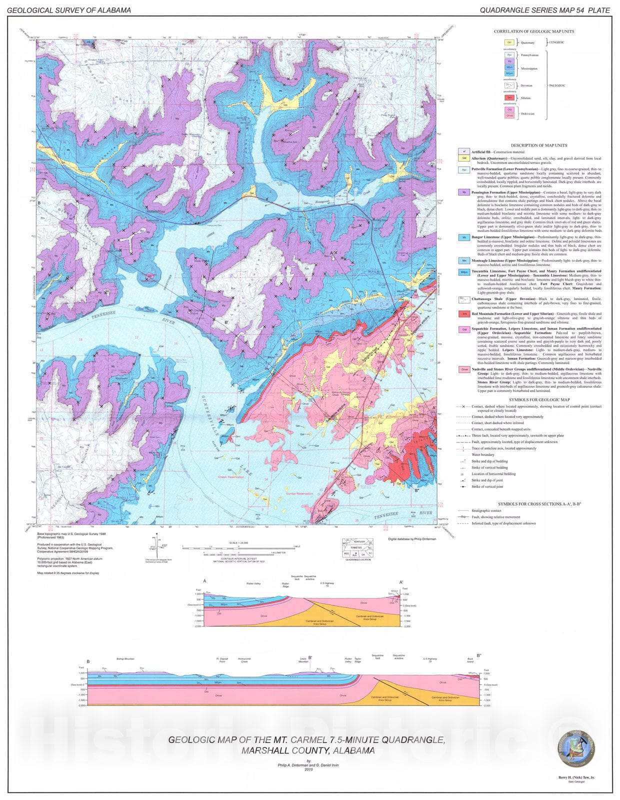 Map : Geology of the Mt. Carmel 7.5-minute quadrangle, Marshall County, Alabama, 2010 Cartography Wall Art :