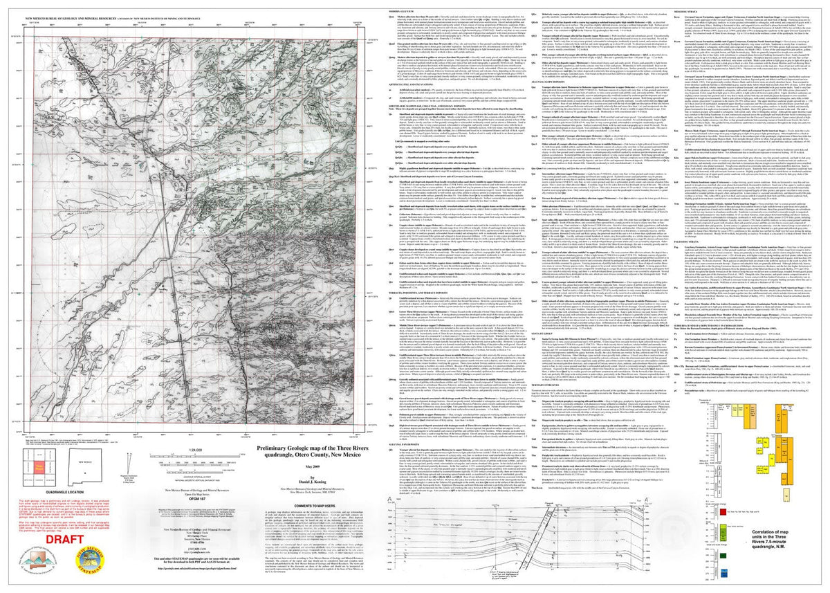Map : Preliminary geologic map of the Three Rivers 7.5-minute quadrangle, Otero County, New Mexico, 2009 Cartography Wall Art :
