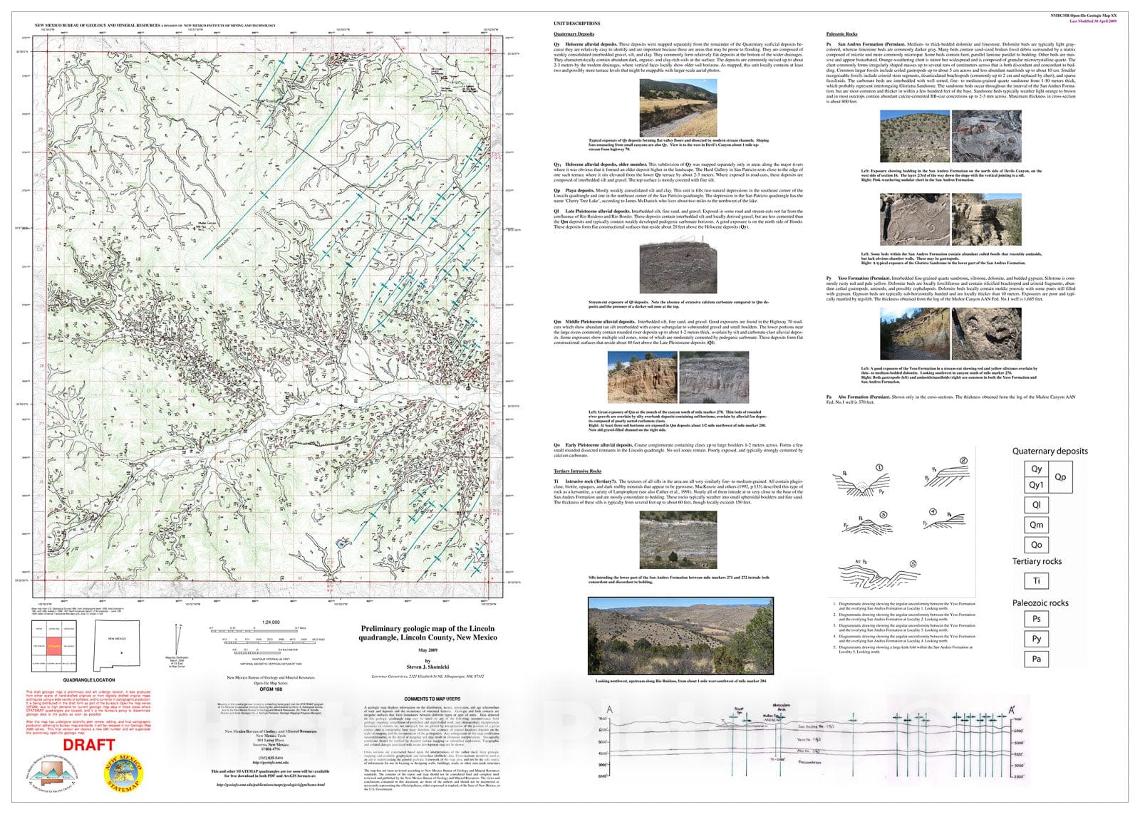 Map : Preliminary geologic map of the Lincoln 7.5-minute quadrangle, Lincoln County, New Mexico, 2009 Cartography Wall Art :
