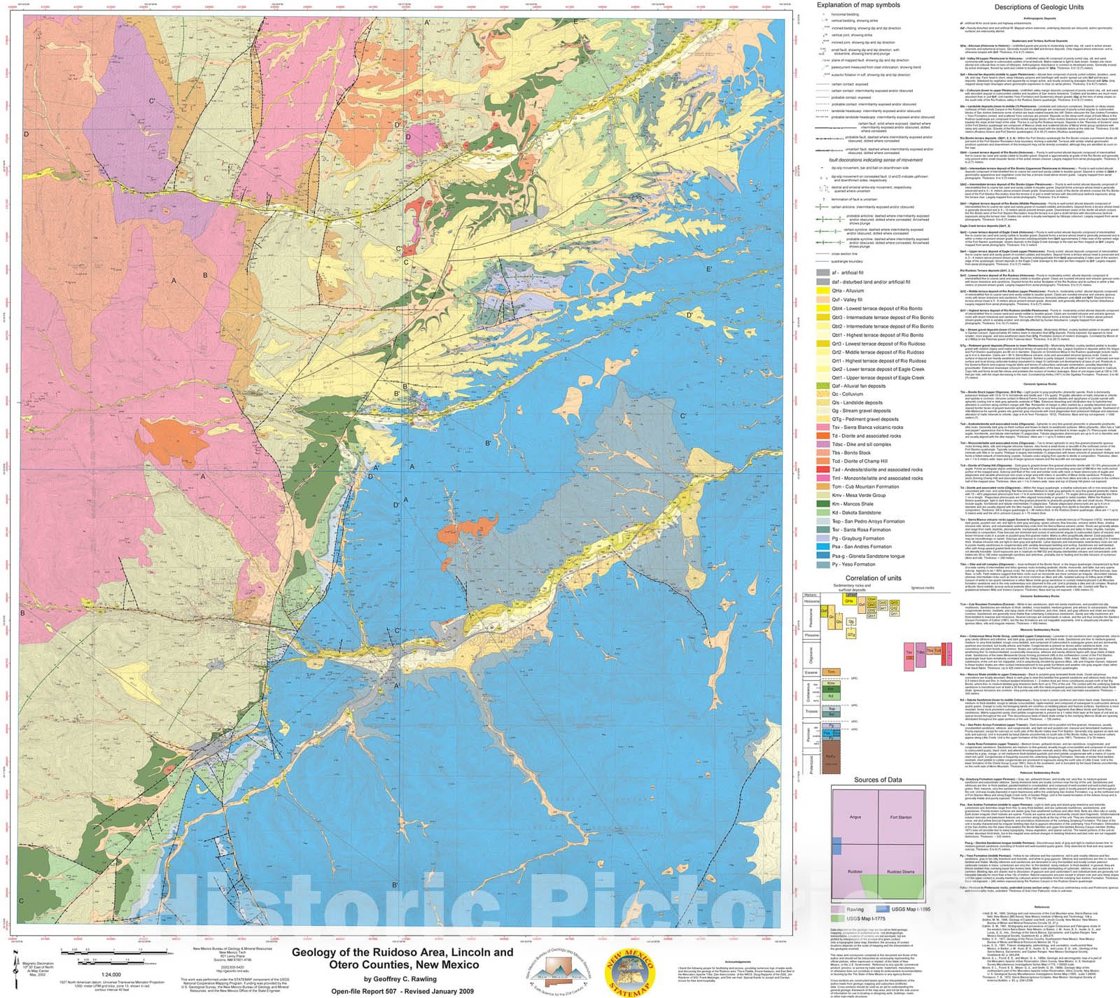 Map : Geology of the Ruidoso area, Lincoln and Otero counties, New Mexico [revised 2009], 2008 Cartography Wall Art :