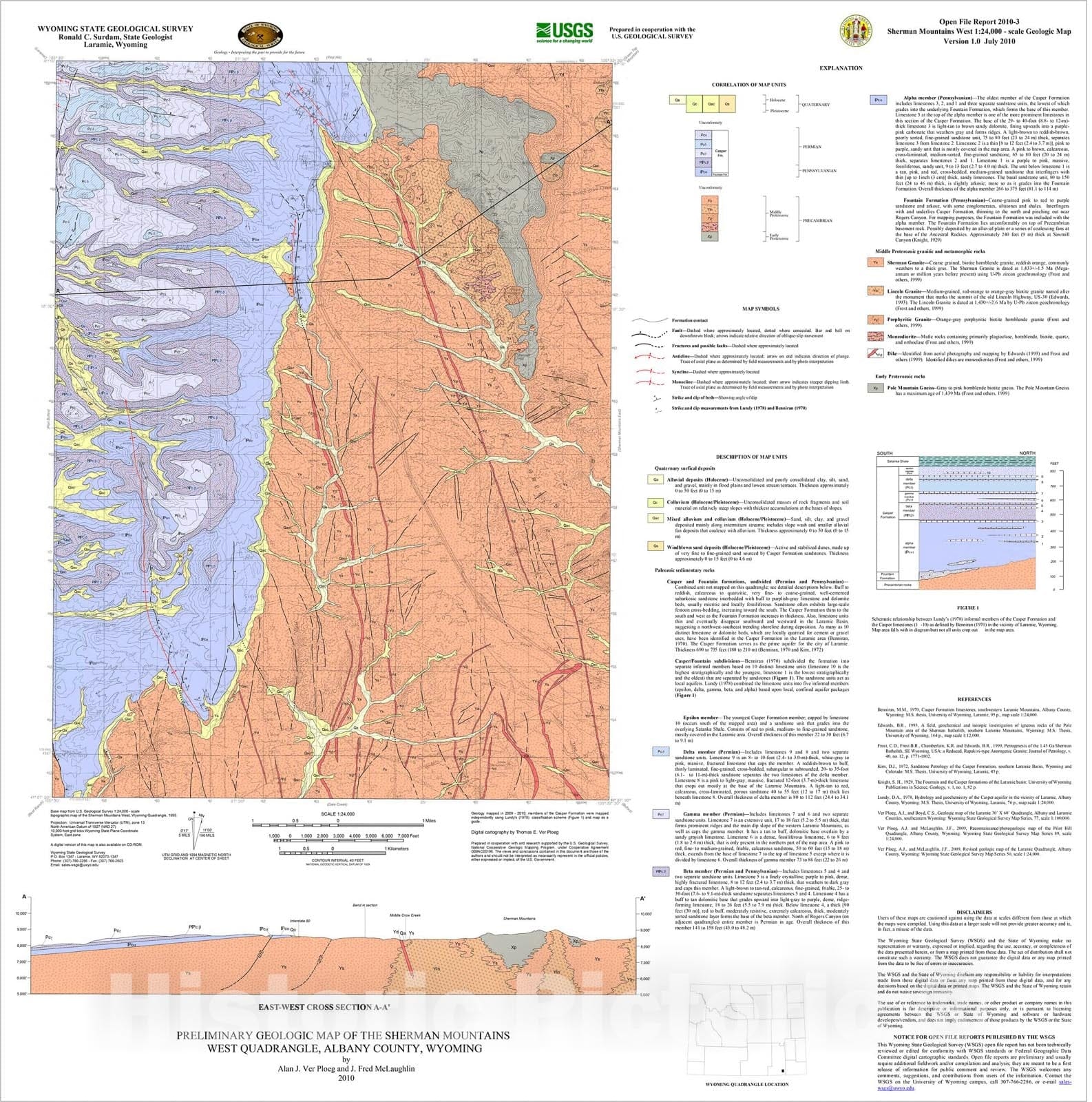 Map : Preliminary geologic map of the Sherman Mountains West Quadrangle, 2010 Cartography Wall Art :