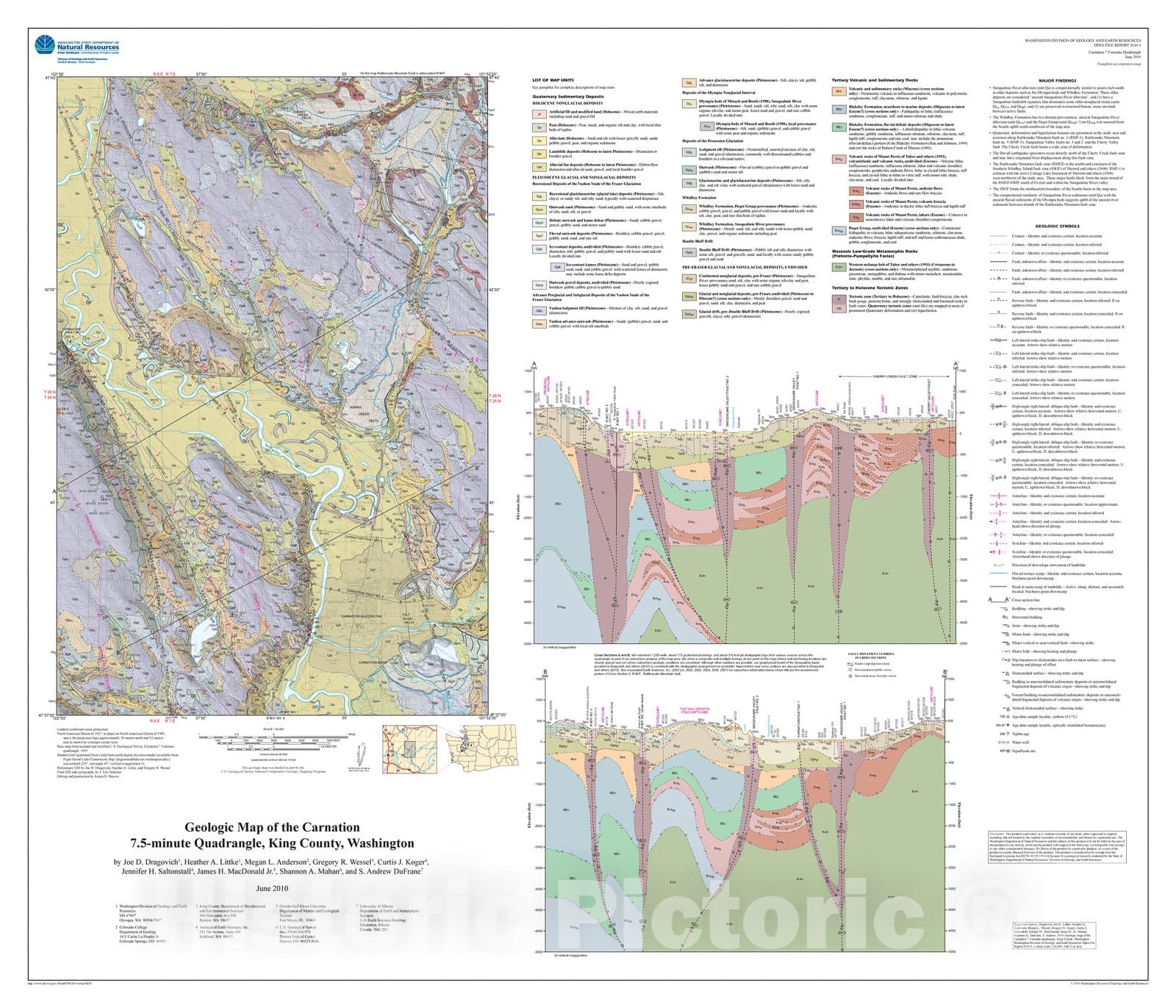 Map : Geologic map of the Carnation 7.5-minute quadrangle, King County, Washington, 2010 Cartography Wall Art :