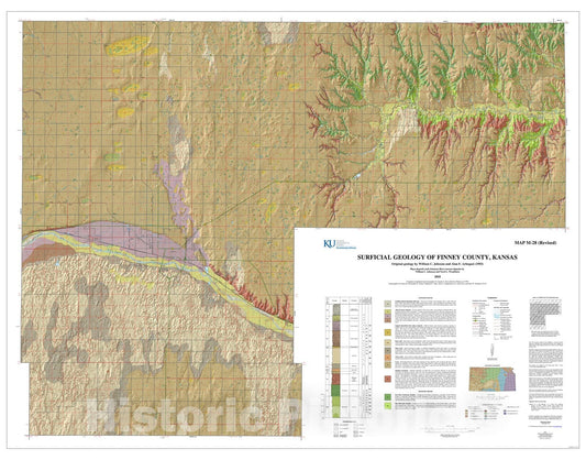 Map : Surficial geology of Finney County, Kansas; playa deposits and Arkansas River Terrace, by W.C. Johnson and T.L. Woodburn, 2010 Cartography Wall Art :