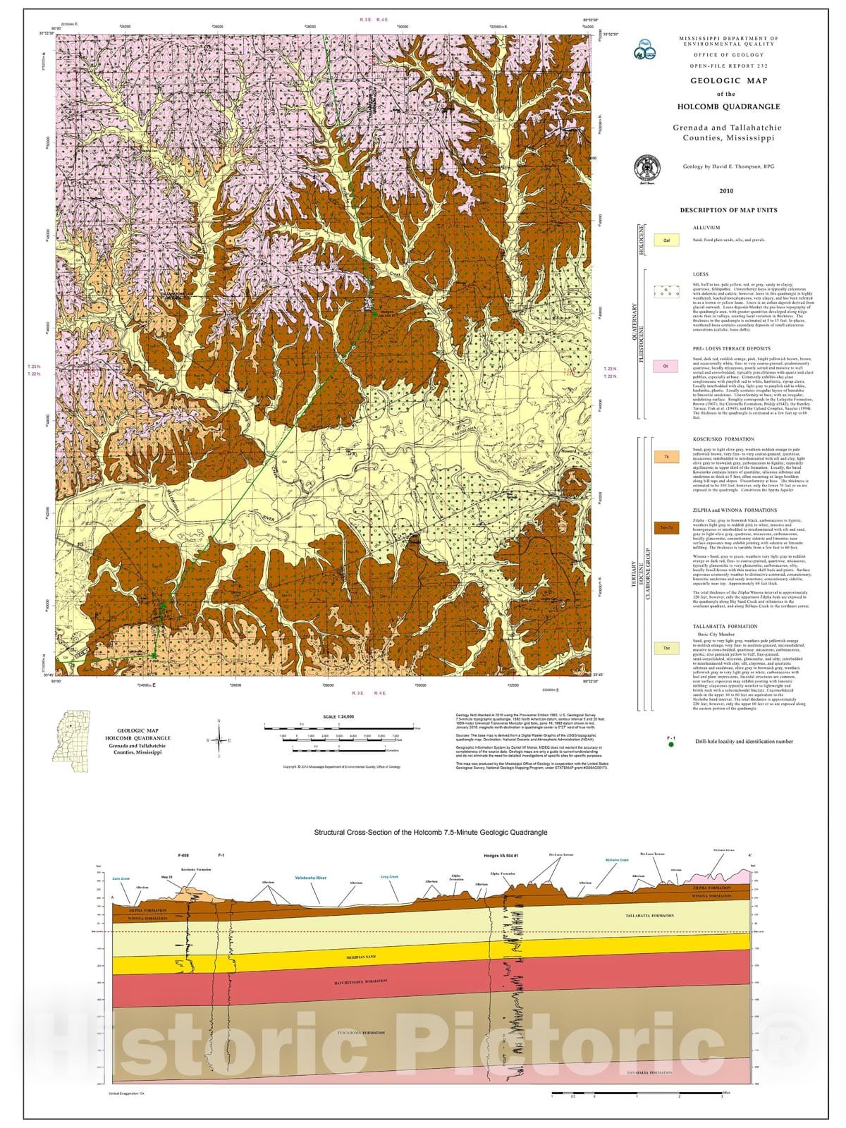 Map : Geologic map of the Holcomb quadrangle, Grenada and Tallahatchie counties, Mississippi, 2010 Cartography Wall Art :