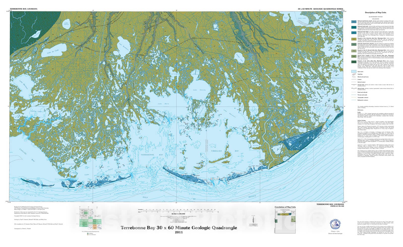 Map : Terrebonne Bay thirty x sixty minute geologic quadrangle, 2010 Cartography Wall Art :