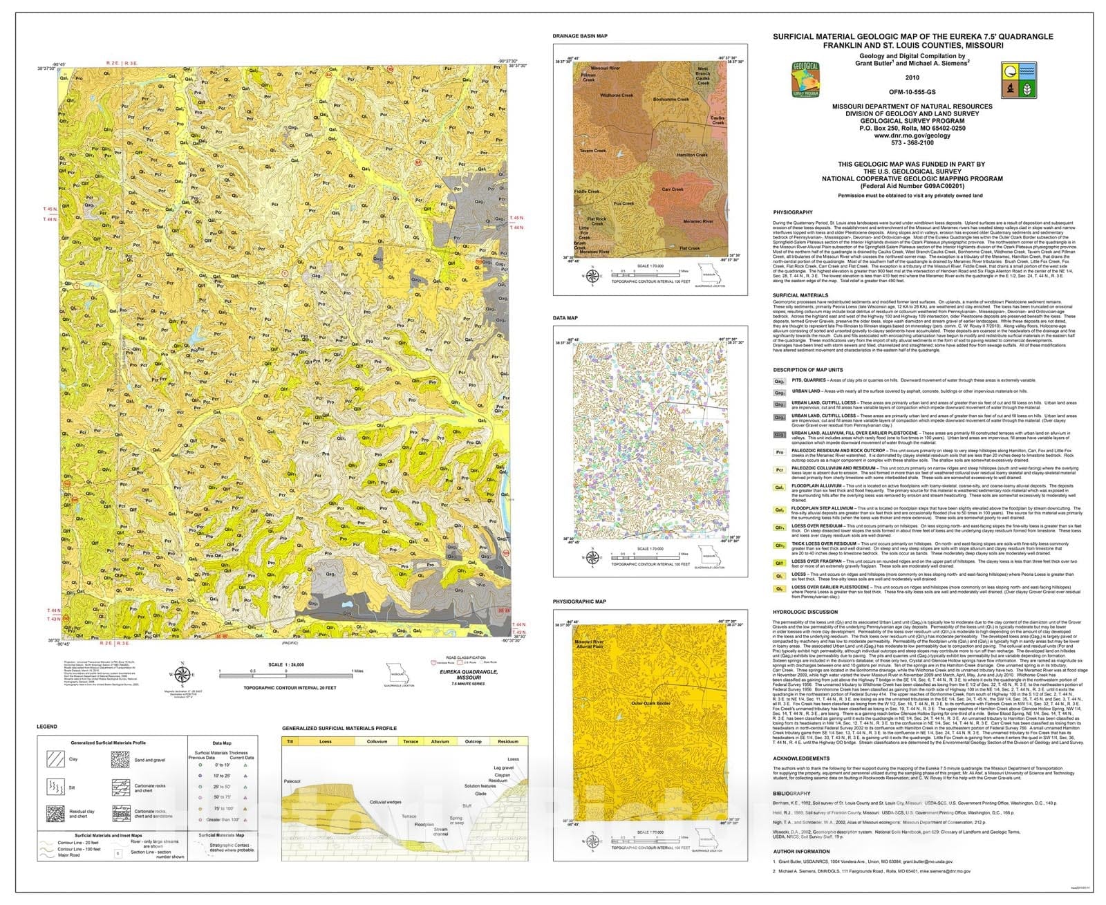 Map : Surficial material geologic map of the Eureka 7.5' quadrangle Franklin and St. Louis Counties, Missouri, 2010 Cartography Wall Art :