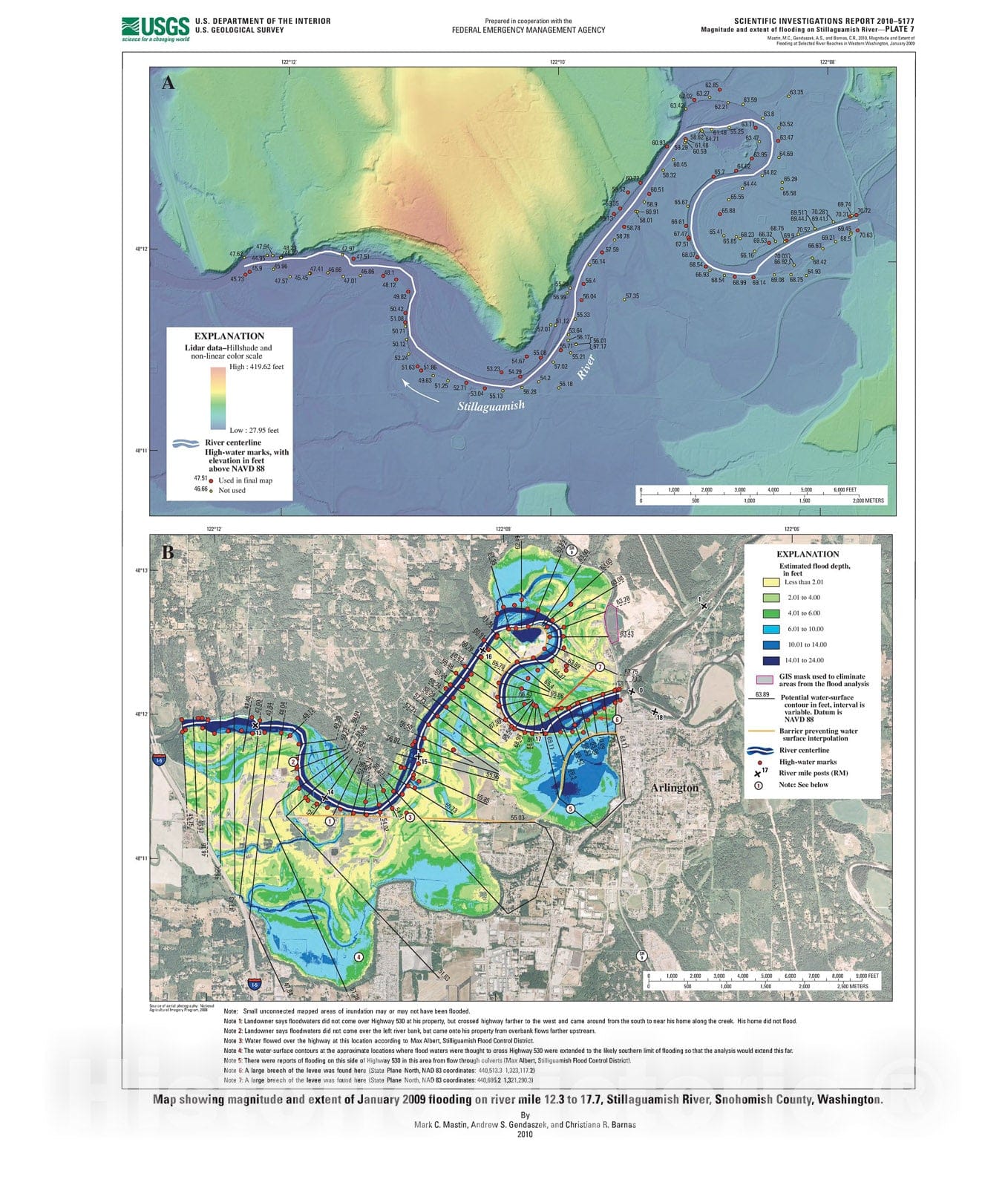 Map : Magnitude and extent of flooding at selected river reaches in western Washington, January 2009 [Stillaguamish River near Arlington], 2010 Cartography Wall Art :