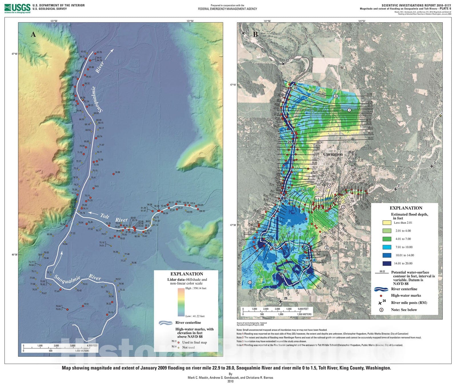 Map : Magnitude and extent of flooding at selected river reaches in western Washington, January 2009 [Snoqualmie and Tolt Rivers], 2010 Cartography Wall Art :