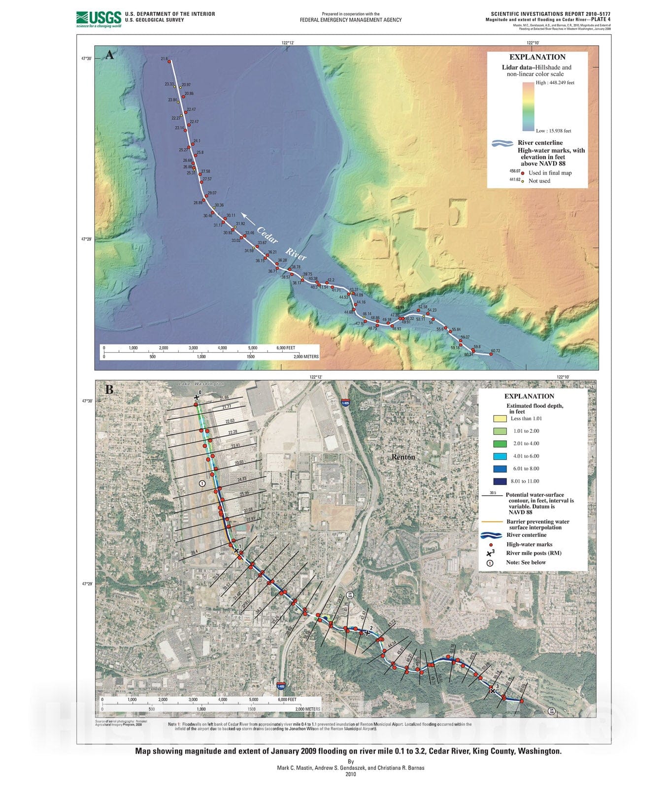 Map : Magnitude and extent of flooding at selected river reaches in western Washington, January 2009 [Cedar River at Renton], 2010 Cartography Wall Art :