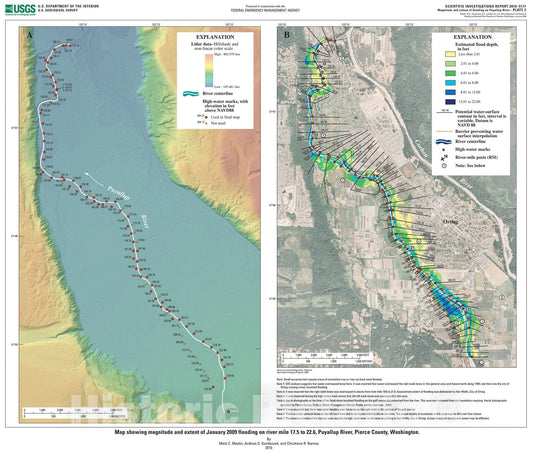 Map : Magnitude and extent of flooding at selected river reaches in western Washington, January 2009 [Puyallup River and South Prairie Creek], 2010 Cartography Wall Art :