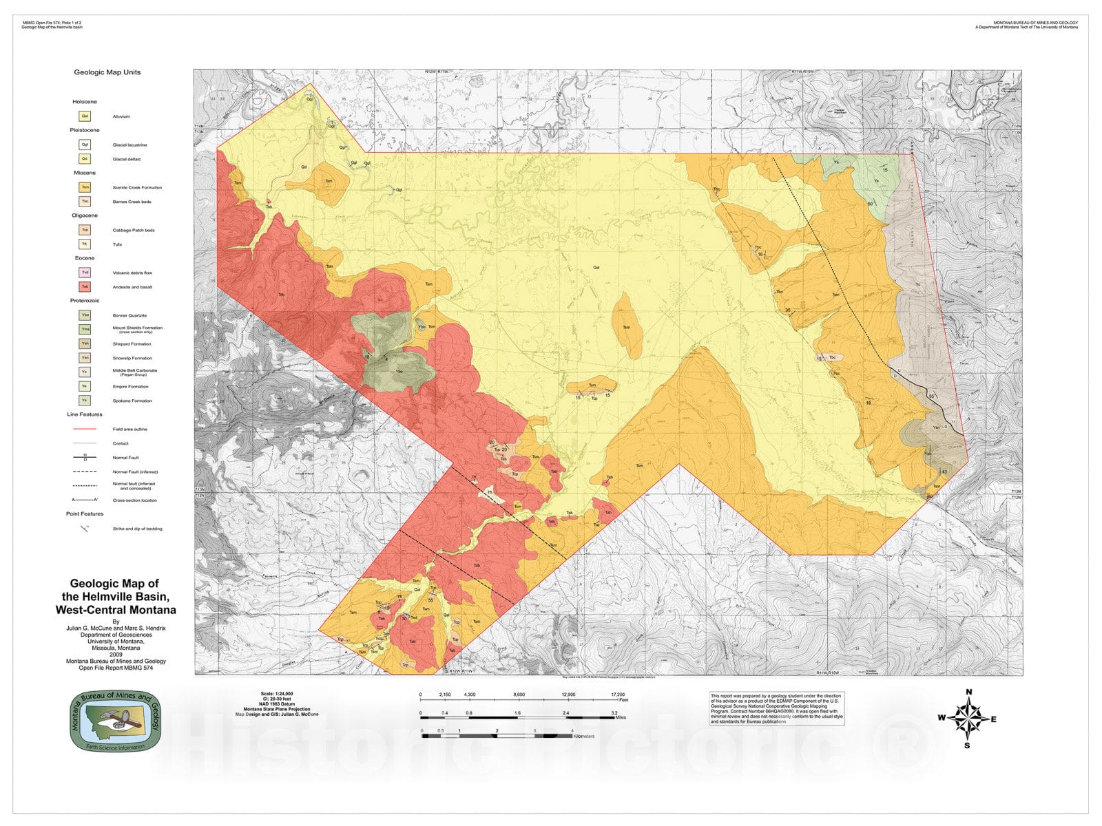 Map : Geologic map of the Helmville basin, west-central Montana, 2009 Cartography Wall Art :