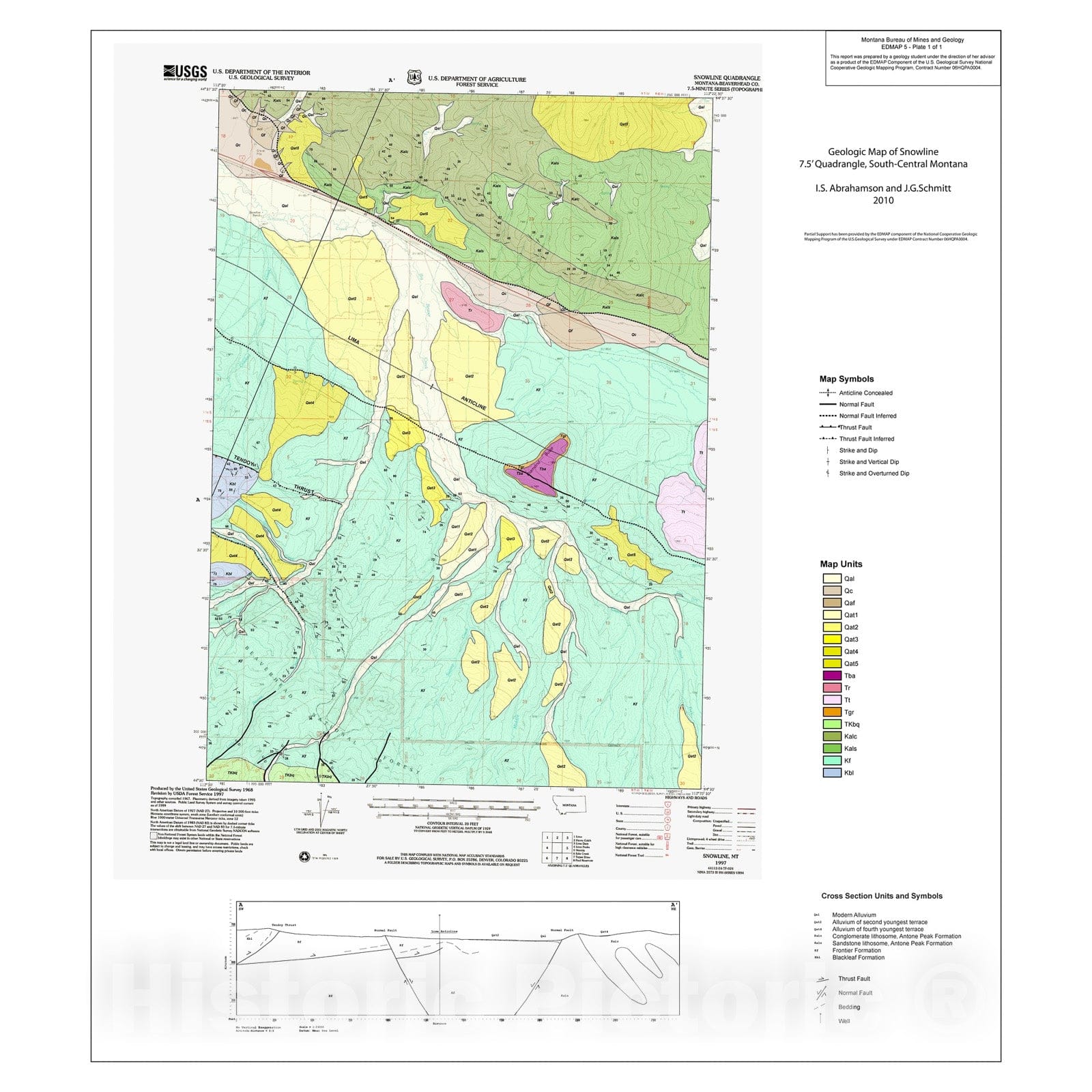 Map : Bedrock and surficial geologic map of the Snowline 7.5' quadrangle, Beaverhead County, southwest Montana, 2010 Cartography Wall Art :