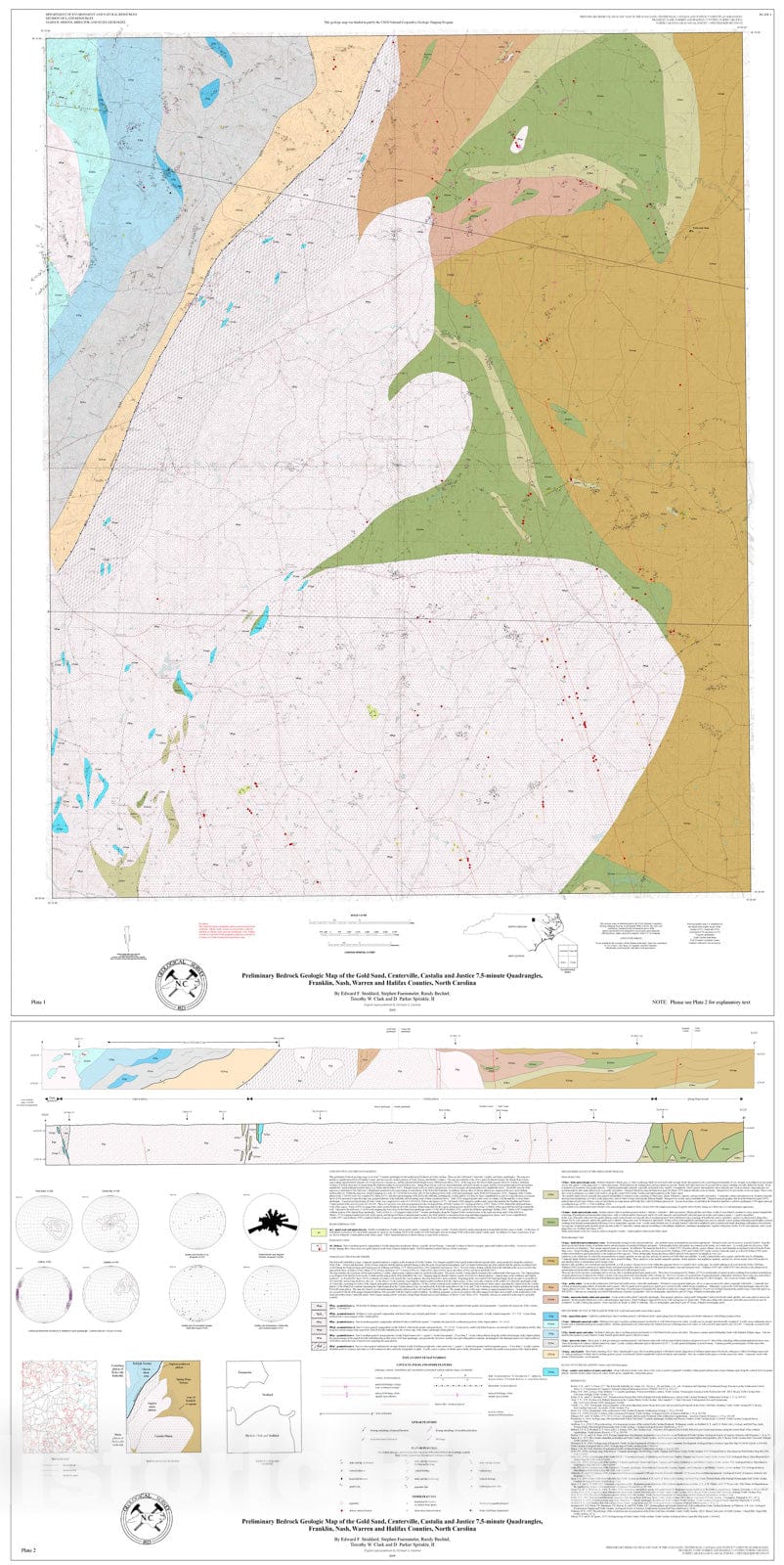 Map : Preliminary bedrock geologic map of the Gold Sand, Centerville, Castalia, and Justice 7.5-minute quadrangles, Franklin, Nash, 2009 Cartography Wall Art :