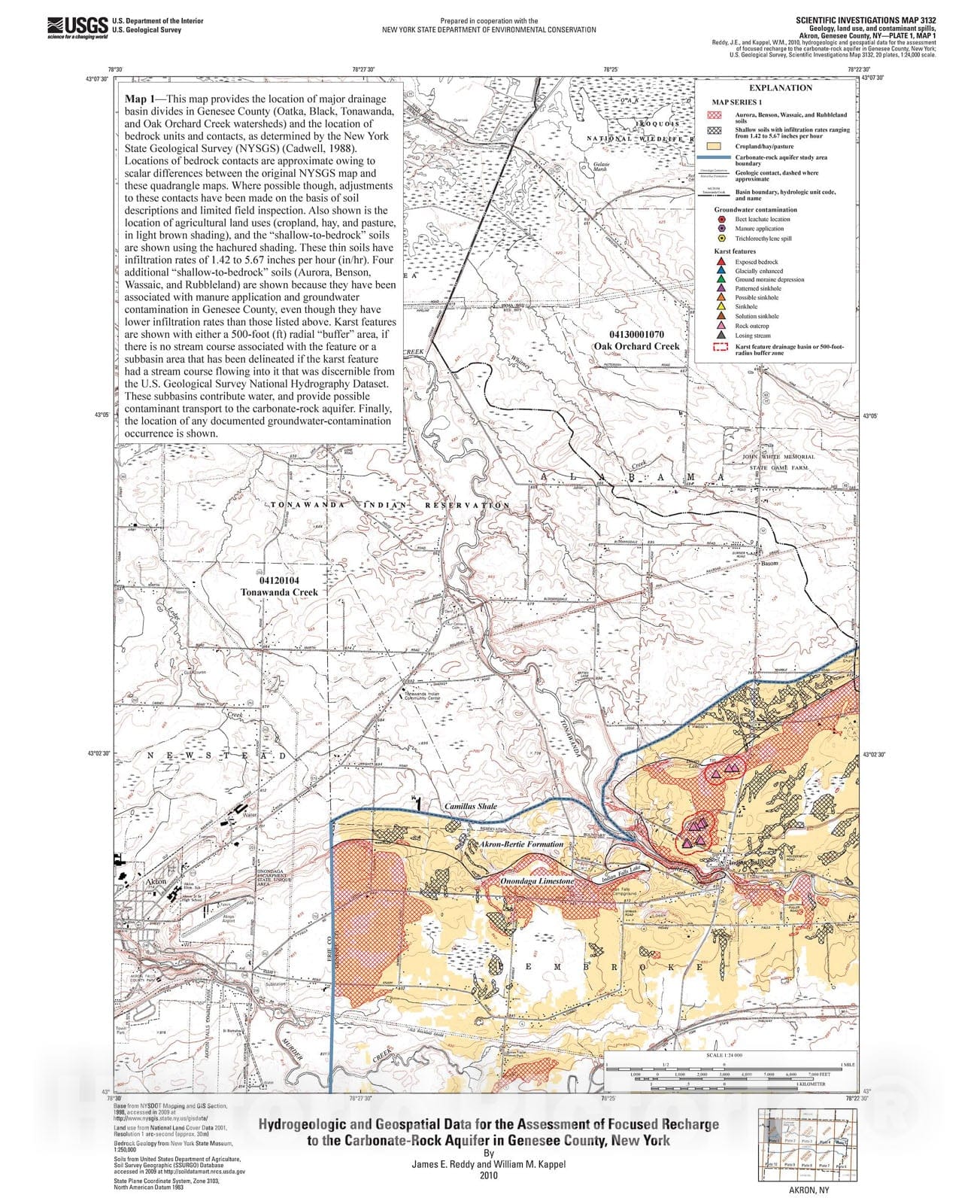 Map : Hydrogeologic and geospatial data for the assessment of focused recharge to the carbonate-rock aquifer in Genesee County, New York, 2010 Cartography Wall Art :