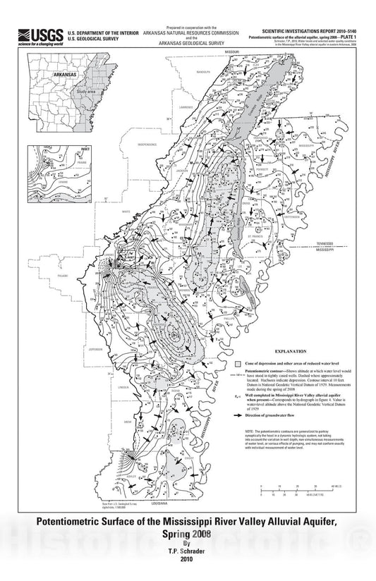 Map : Water levels and selected water-quality conditions in the Mississippi River Valley alluvial aquifer in eastern Arkansas, 2008, 2010 Cartography Wall Art :