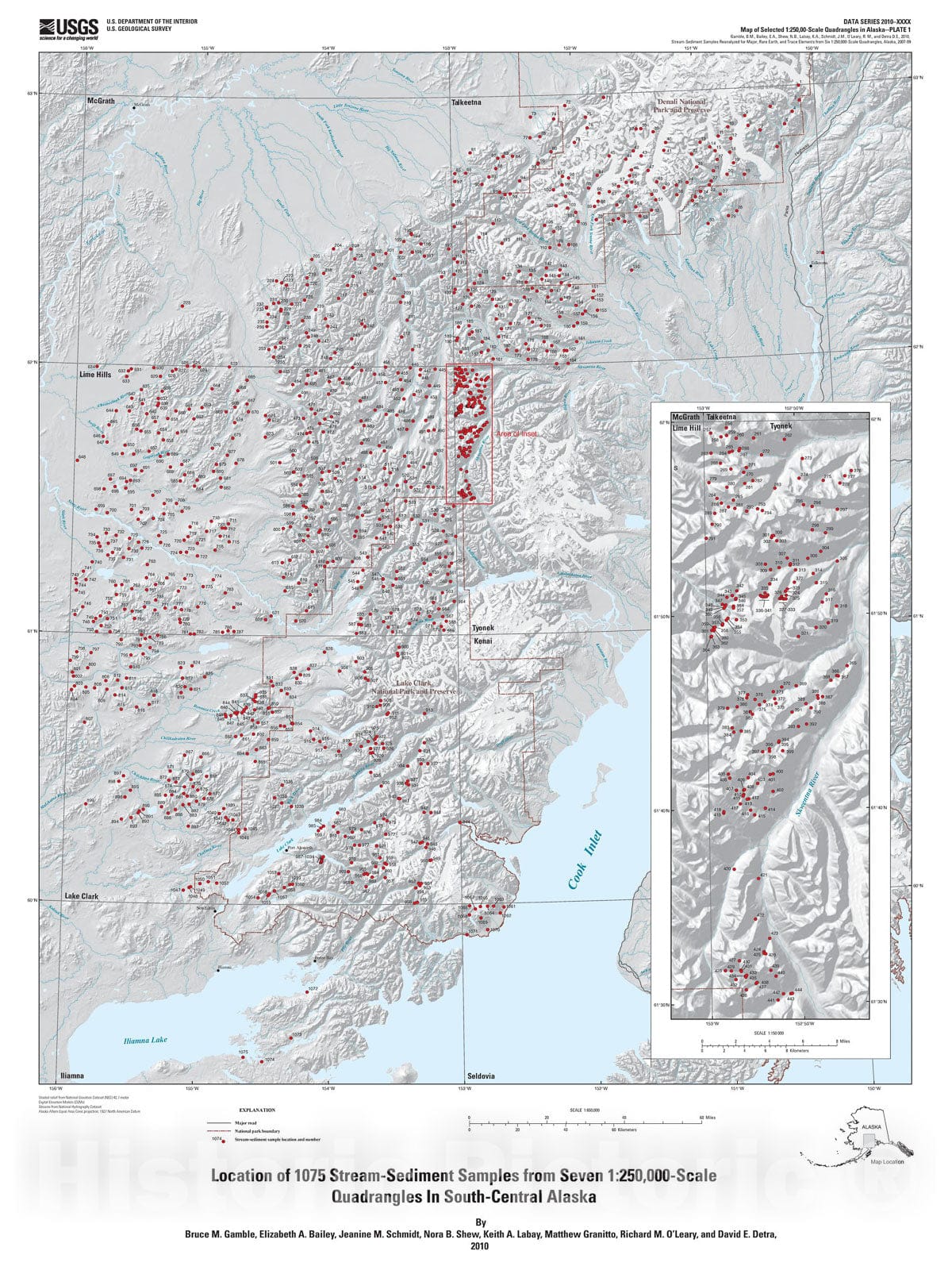Map : Stream-sediment samples reanalyzed for major, rare earth, and trace elements from seven 1:250,000-scale quadrangles, south-central Alaska, 2007-09, 2010 Cartography Wall Art :