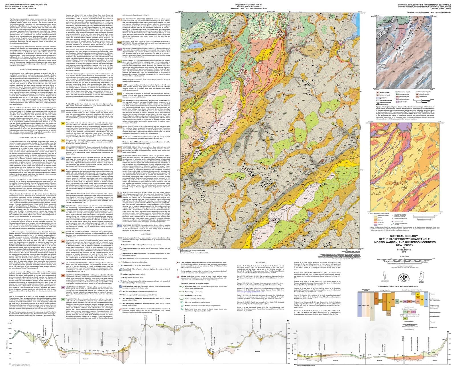 Map : Surficial geology of the Hackettstown quadrangle, Morris, Warren, and Hunterdon counties, New Jersey, 2010 Cartography Wall Art :