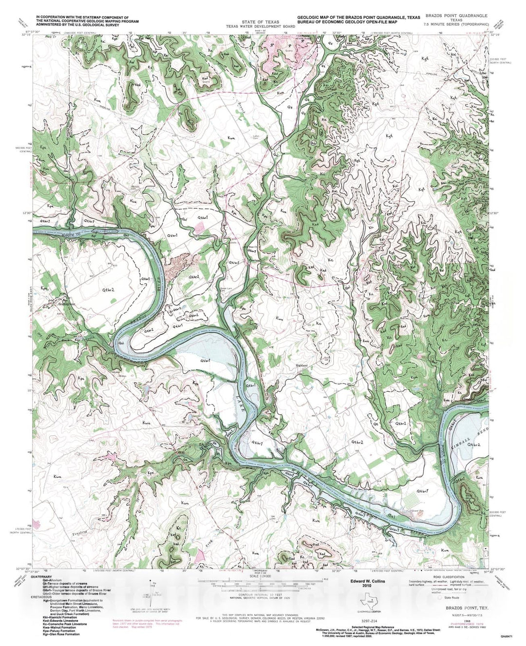 Map : Geologic map of the Brazos Point quadrangle, Texas, 2010 Cartography Wall Art :