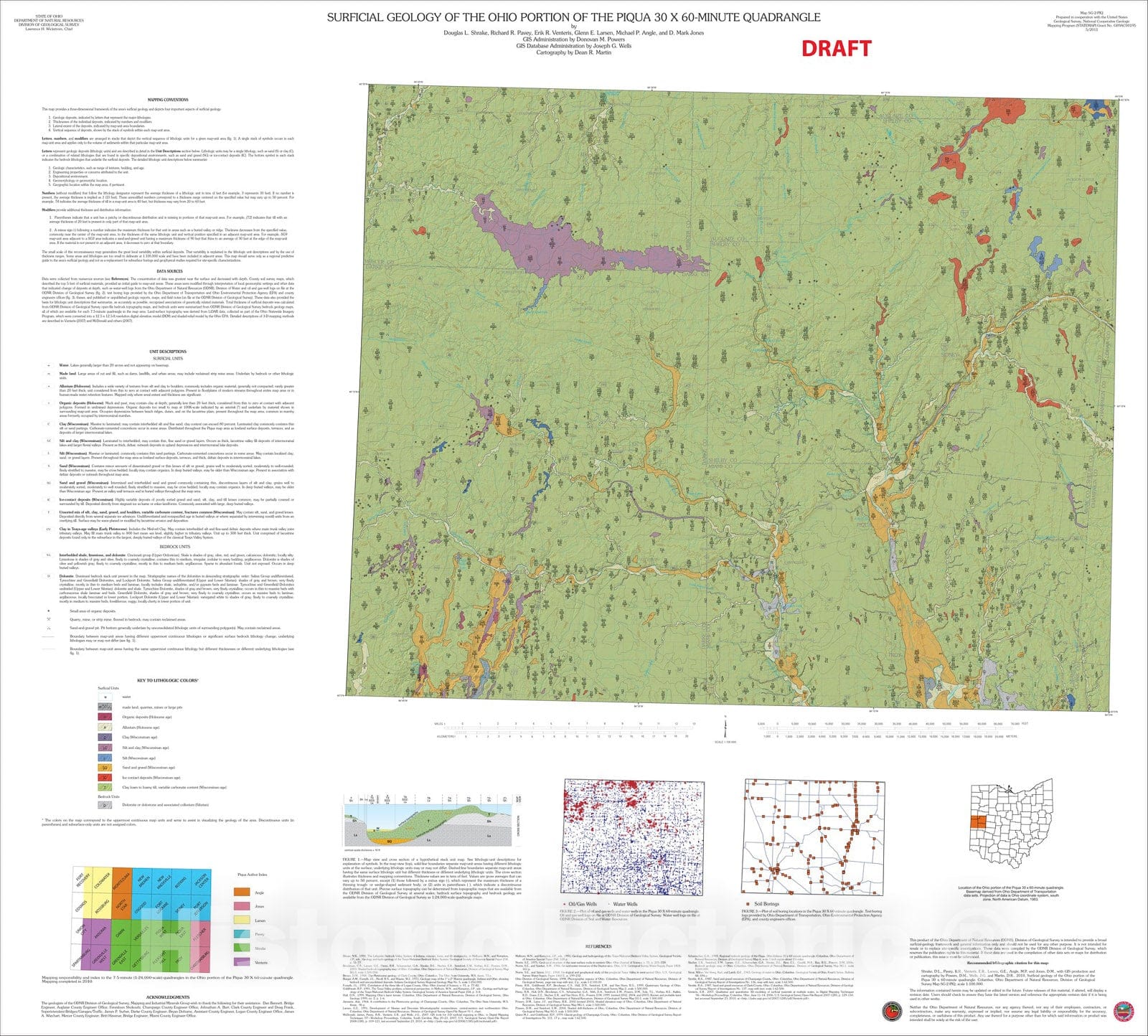 Map : Surficial geology of the Ohio portion of the Piqua thirty x sixty minute quadrangle (revised 2011), 2010 Cartography Wall Art :