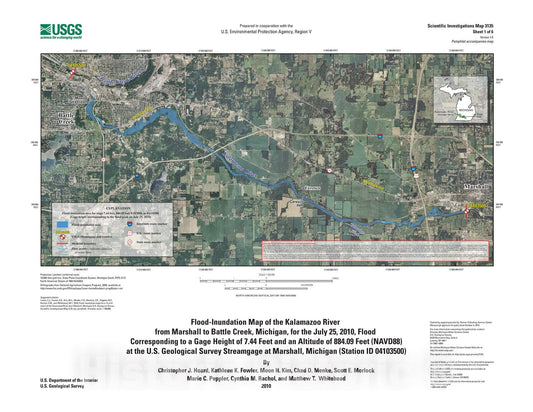 Map : Flood-inundation maps for a 15-mile reach of the Kalamazoo River from Marshall to Battle Creek, Michigan, 2010 Cartography Wall Art :