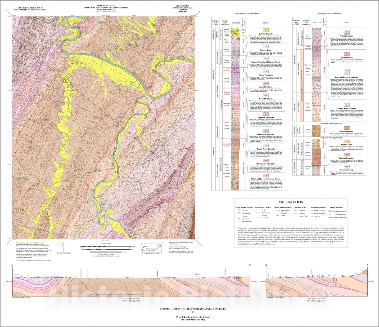 Map : Geologic Map and Mineral Resources Summary of the Benton Quadrangle, 2007 Cartography Wall Art :