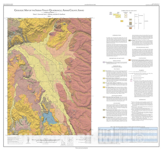 Map : Geologic Map of the Indian Valley Quadrangle, Adams County, Idaho, 2010 Cartography Wall Art :
