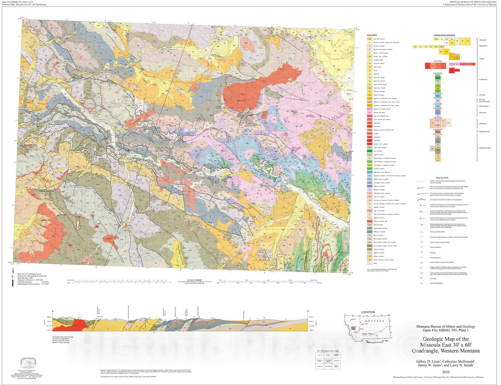 Map : Geologic map of the Missoula East 30' x 60' quadrangle, western Montana, 2010 Cartography Wall Art :
