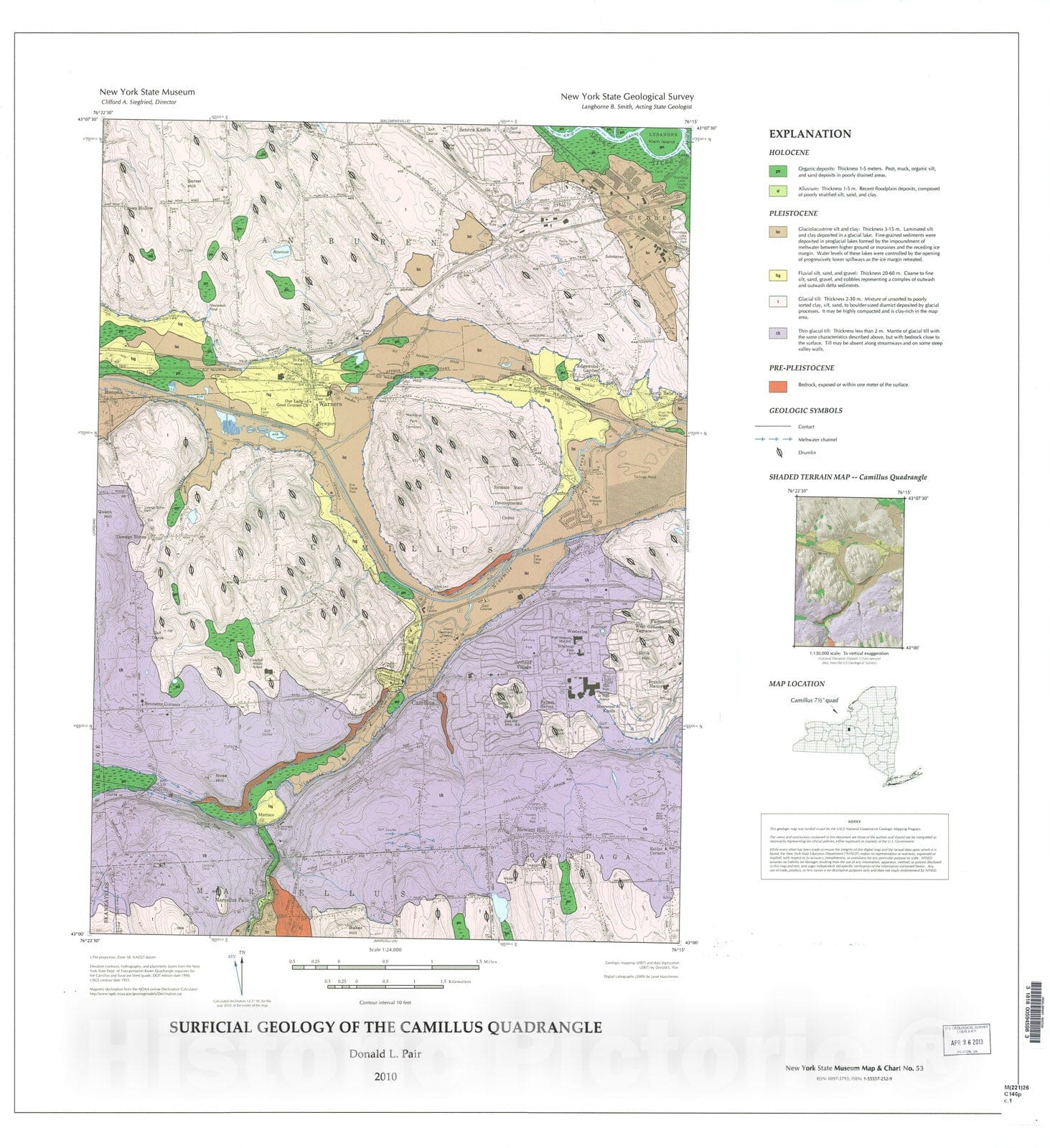 Map : Surficial geology of the Camillus quadrangle, New York, 2010 Cartography Wall Art :
