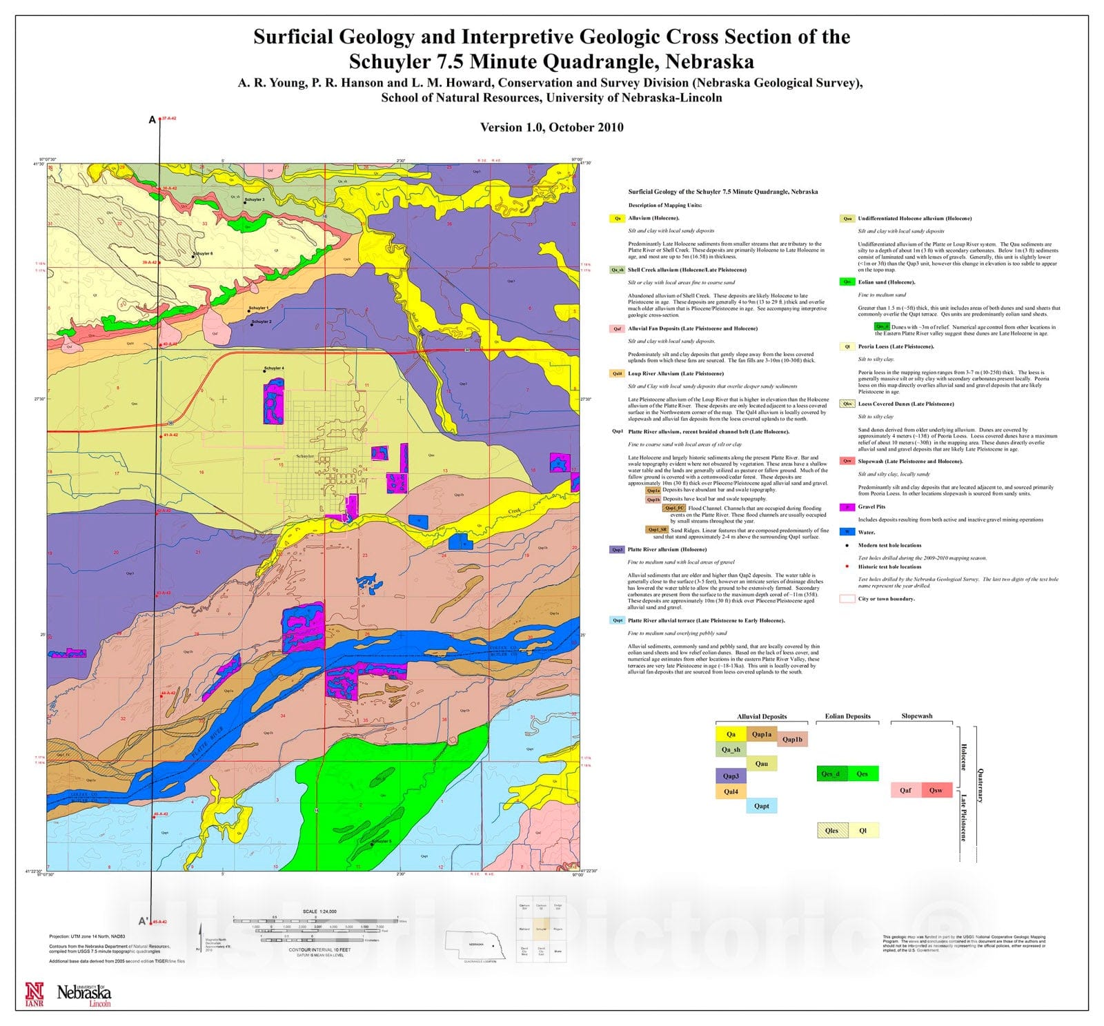 Map : Surficial Geology of the Schuyler 7.5 Minute Quadrangle, Nebraska, 2010 Cartography Wall Art :