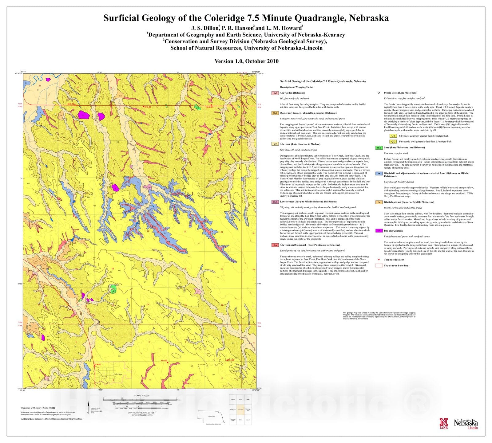 Map : Surficial Geology of the Coleridge 7.5 Minute Quadrangle, Nebraska, 2010 Cartography Wall Art :