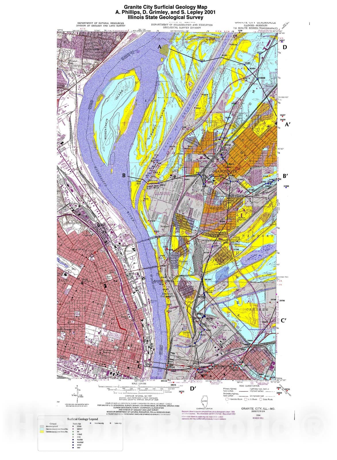 Map : Surficial geology of Granite City Quadrangle, 2001 Cartography Wall Art :