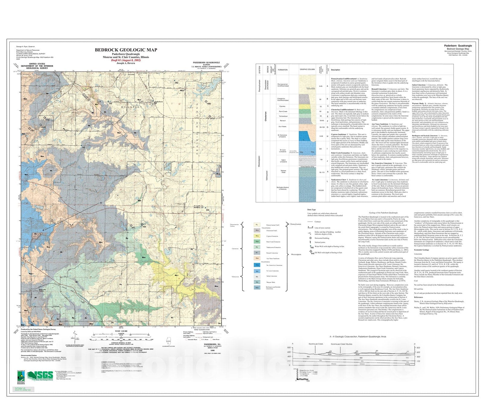 Map : Bedrock geology of Paderborn Quadrangle, 2002 Cartography Wall Art :