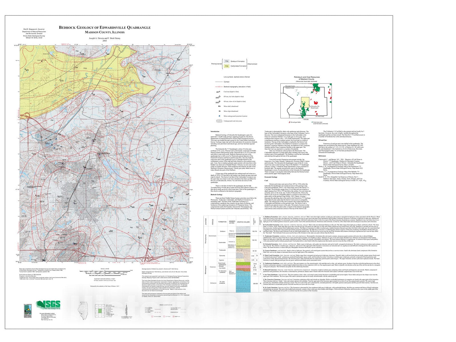 Map : Bedrock geology of Edwardsville Quadrangle, 2003 Cartography Wall Art :