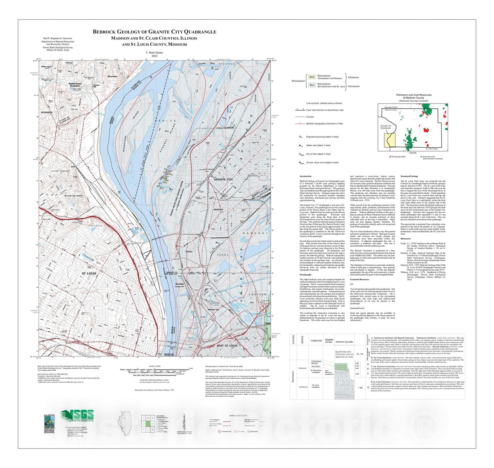Map : Bedrock geology of Granite City Quadrangle, 2003 Cartography Wall Art :