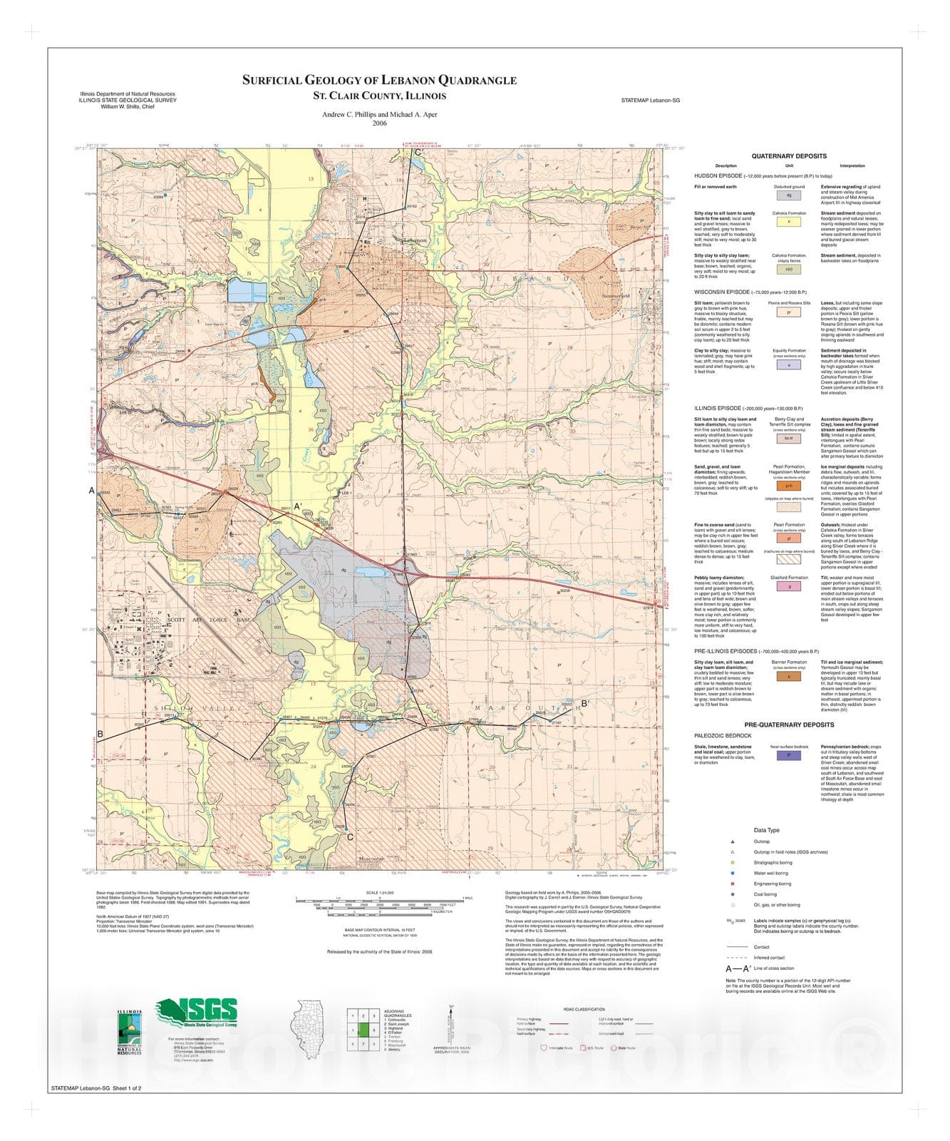 Map : Surficial geology of Lebanon Quadrangle, 2006 Cartography Wall Art :