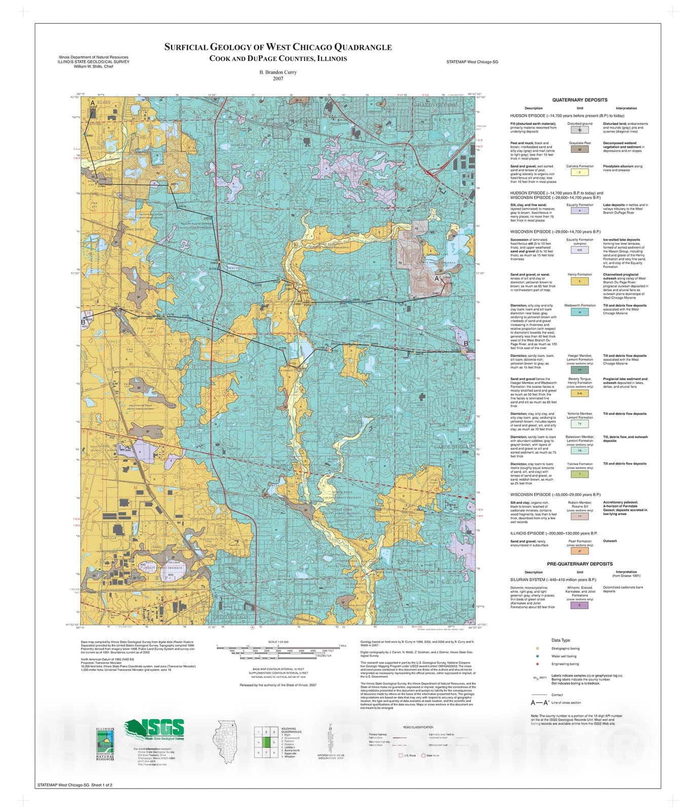 Map : Surficial geology of West Chicago Quadrangle, 2007 Cartography Wall Art :