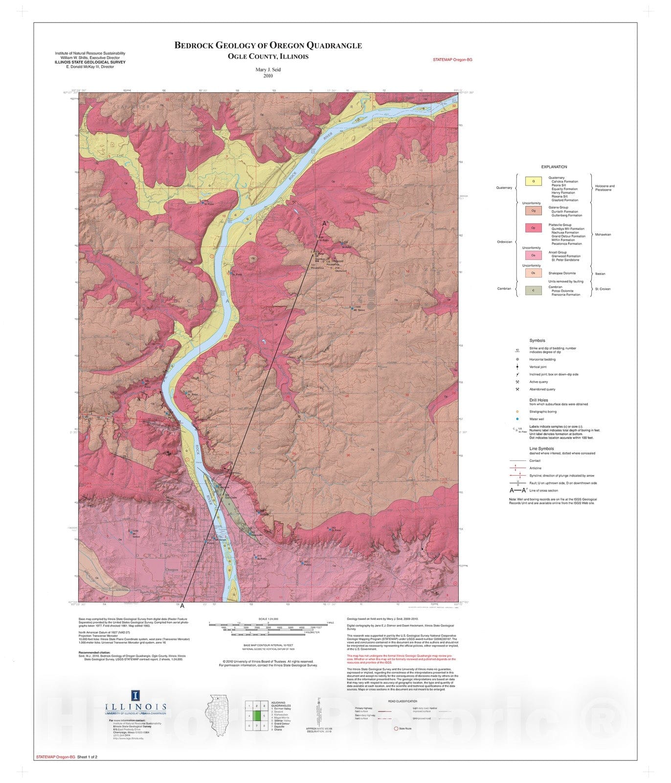 Map : Bedrock geology of Oregon Quadrangle, 2010 Cartography Wall Art :