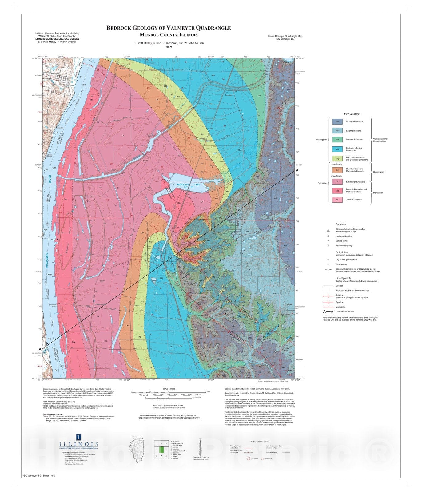 Map : Bedrock geology of Valmeyer Quadrangle, 2009 Cartography Wall Art :