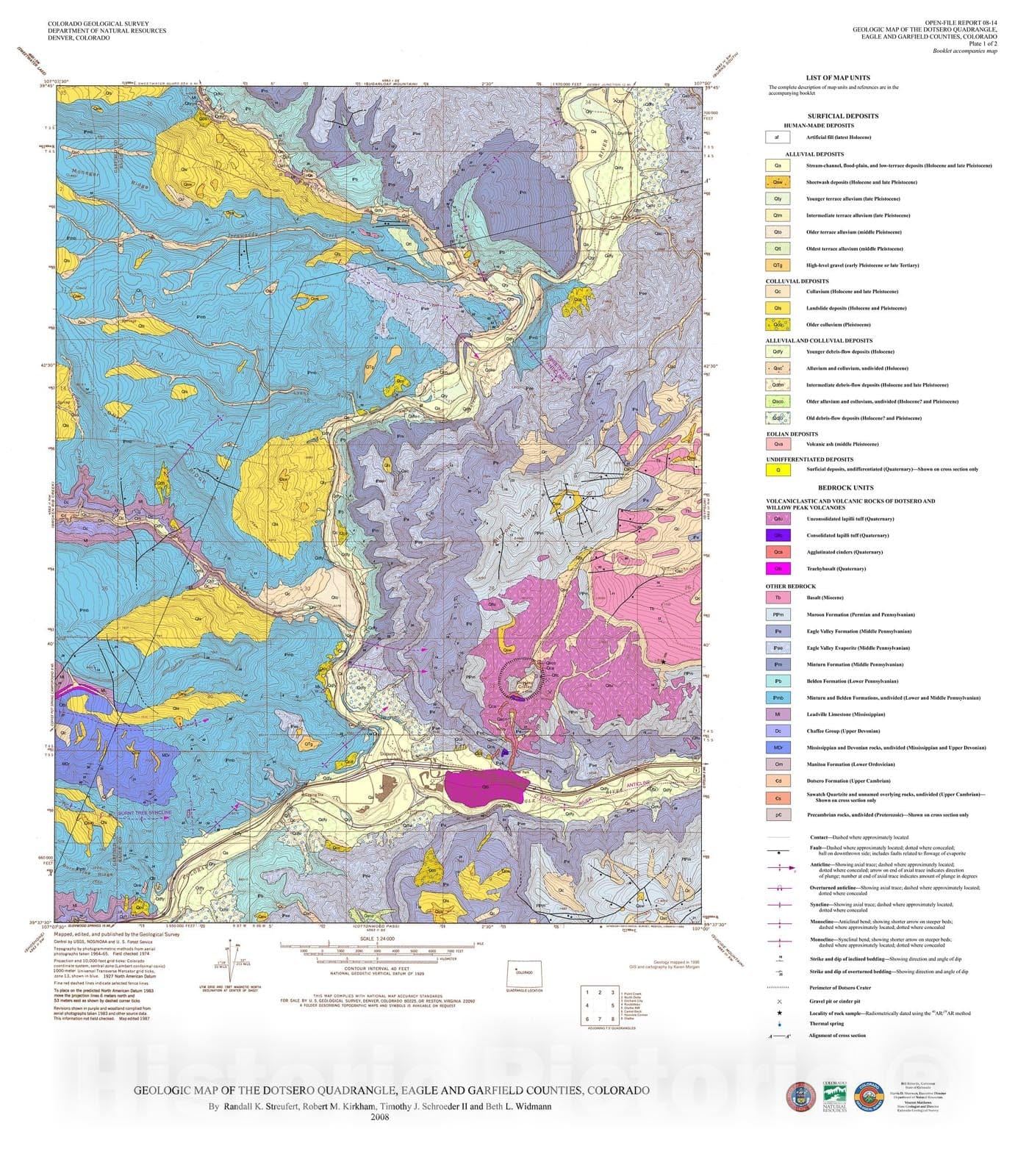 Map : Geologic Map of the Dotsero Quadrangle, Garfield and Eagle Counties, Colorado, 2008 Cartography Wall Art :