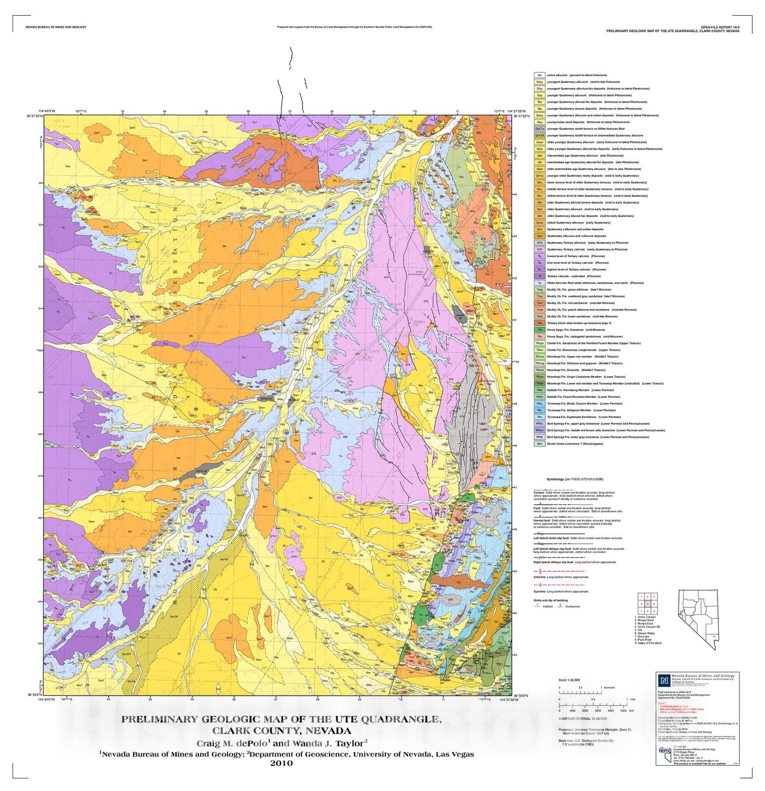Map : Preliminary Geologic Map of the Ute Quadrangle, Clark County, Nevada, 2010 Cartography Wall Art :