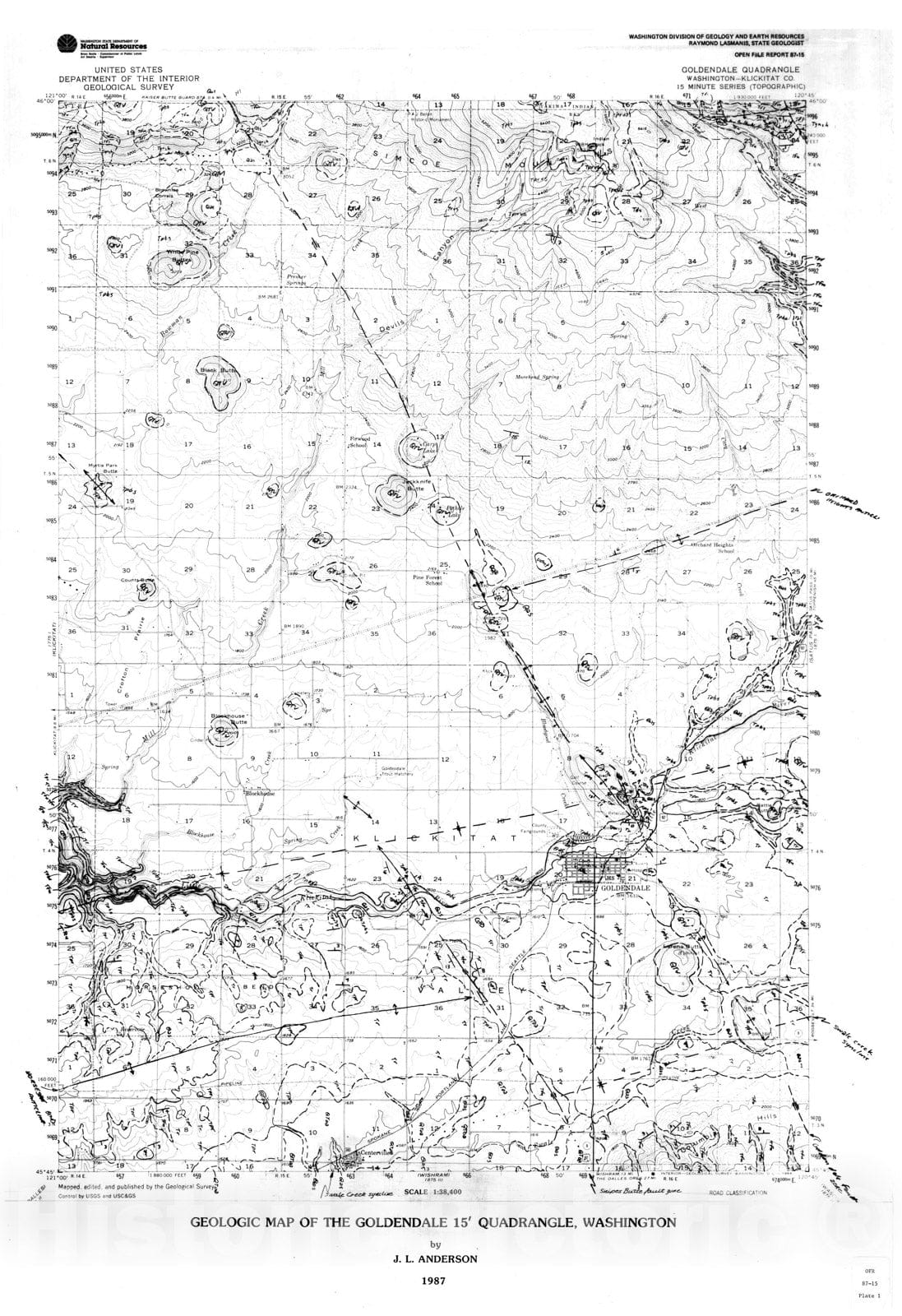 Map : Geologic map of the Goldendale 15' quadrangle, Washington [Revised 1988], 1987 Cartography Wall Art :