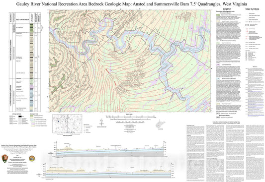 Map : Gauley River National Recreation Area Bedrock Geologic Map: Ansted and Summersville Dam 7.5' Quadrangles, West Virginia, 2010 Cartography Wall Art :